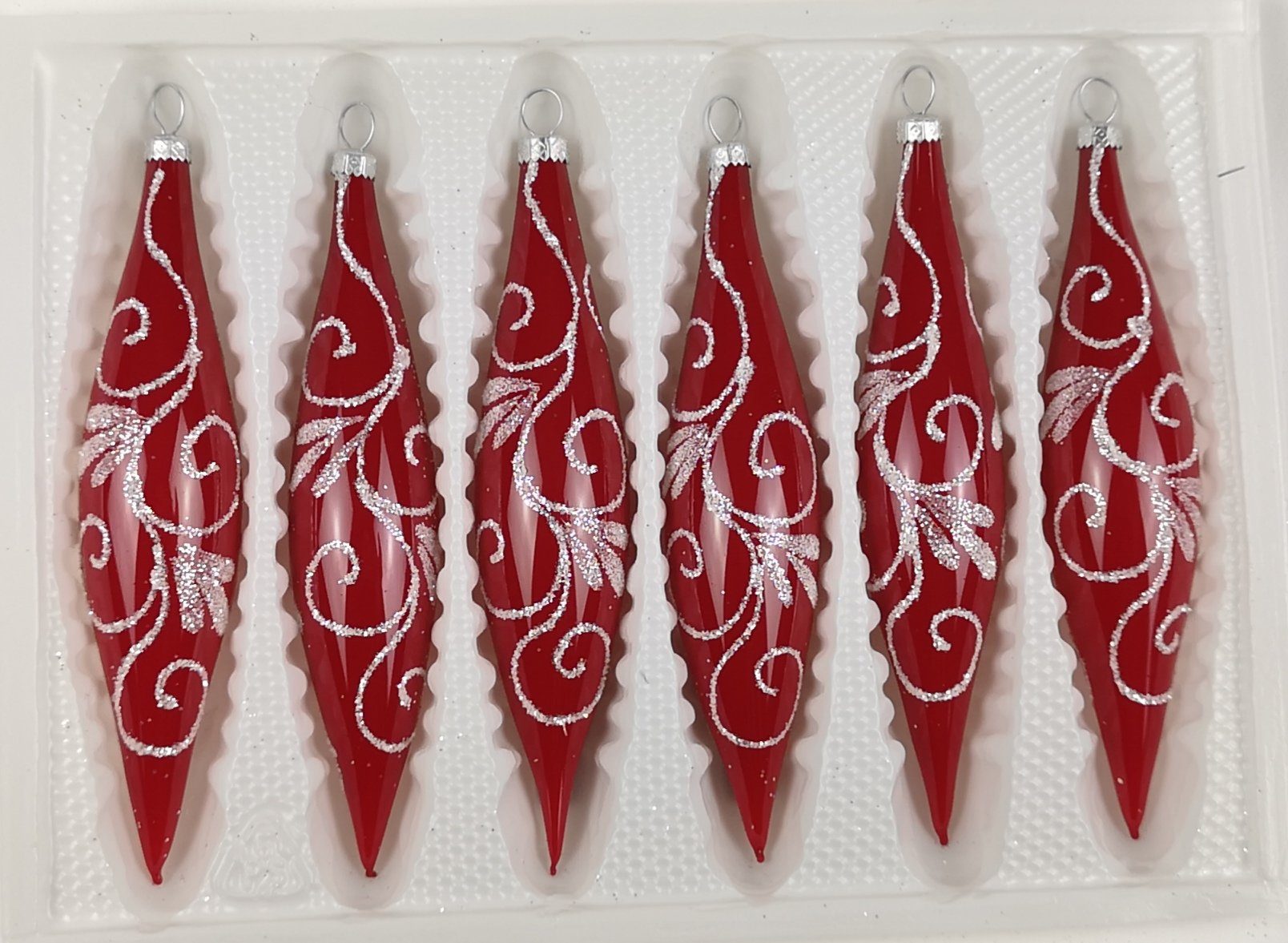 Navidacio Glas-Zapfen Ornamente Set Weisse 6 Christbaumschmuck Hochglanz Modern in Rot tlg.