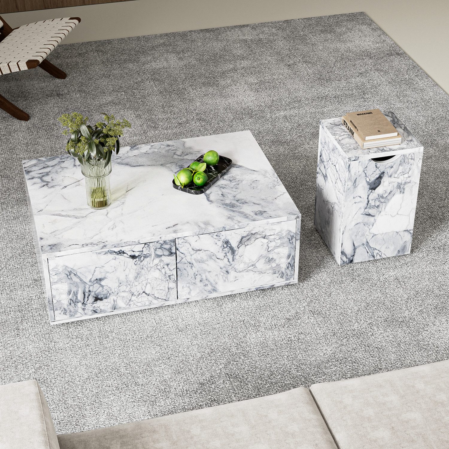 Fanttik Couchtisch Couchtisch in Marmoroptik, Beistelltisch, günstig online kaufen