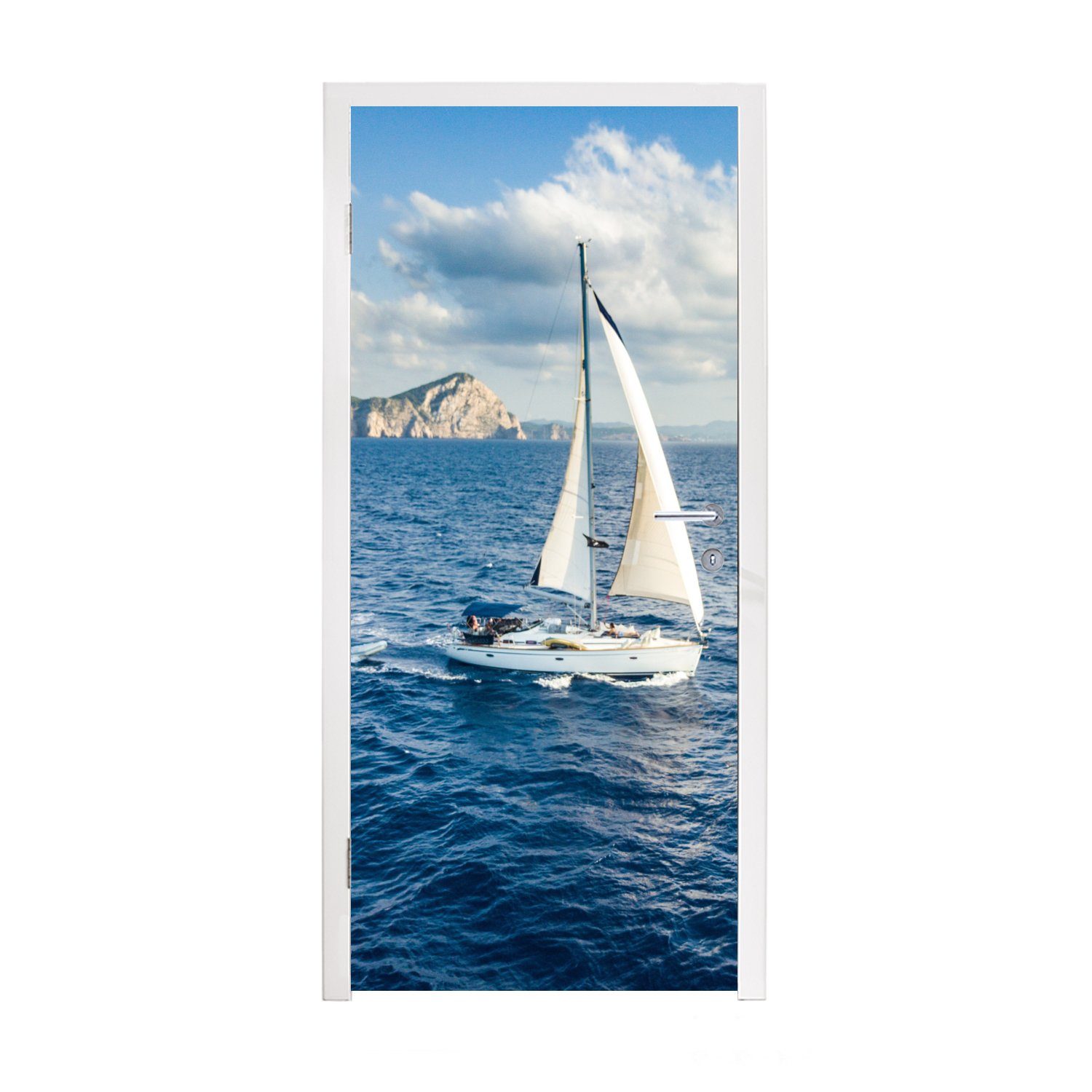 MuchoWow Türtapete Boot - Weiß - Meer, Matt, bedruckt, (1 St), Fototapete für Tür, Türaufkleber, 75x205 cm