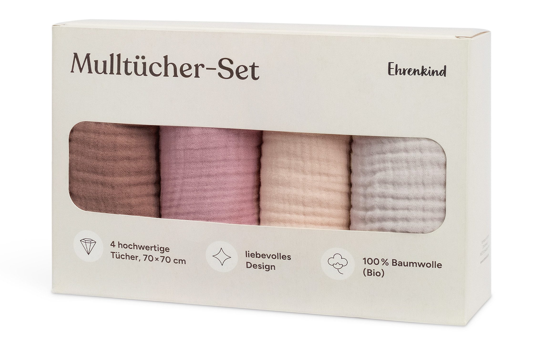 Ehrenkind Spucktuch Mulltücher-Set aus saugfähiger Musselin Bio-Baumwolle, (Sprucktücher Baby im 4er Set, Musselintücher Baby 70x70 cm), viele Einsatzmöglichkeiten wie Stoffwindeleinlage