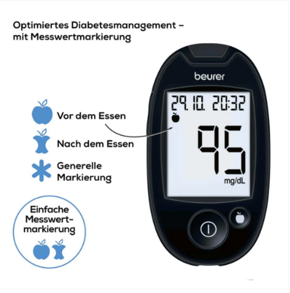 BEURER Blutzuckermessgerät GL 44, einfache Handhabung, Spar-Set, App connected beurer HealthManager Pro, Modernes Diabetes Management
