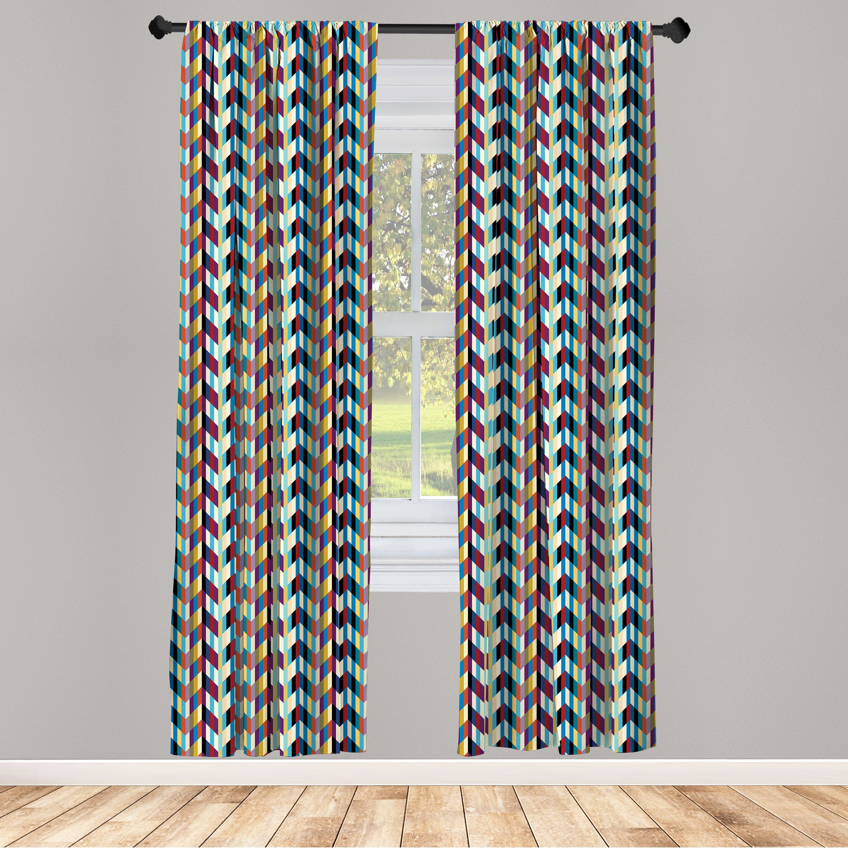 Gardine Vorhang für Wohnzimmer Microfaser, Winkel abstrakte geometrische Abakuhaus, Schlafzimmer Dekor