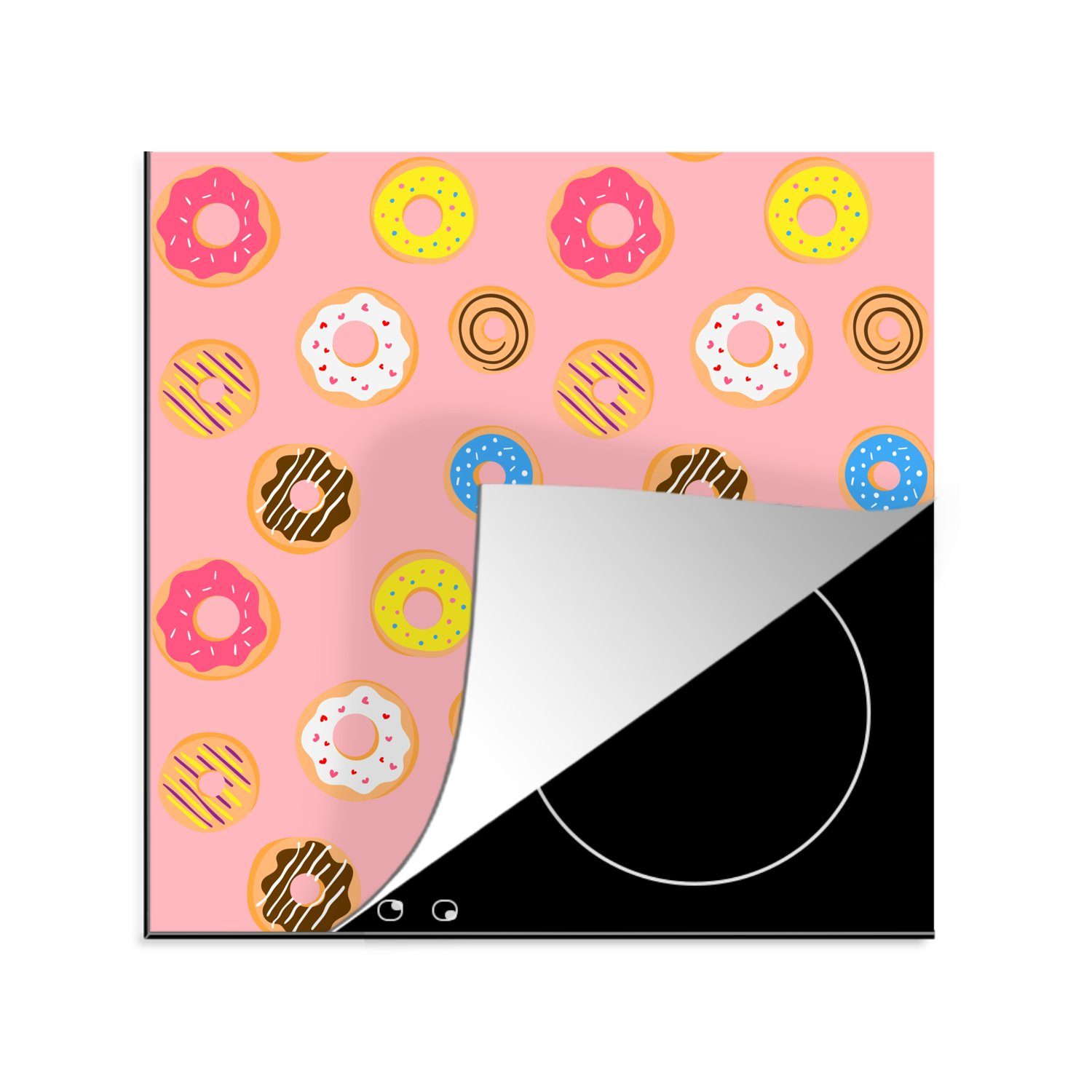 MuchoWow Herdblende-/Abdeckplatte Gestaltung - Verglasung - Donut, Vinyl, (1 tlg), 78x78 cm, Ceranfeldabdeckung, Arbeitsplatte für küche
