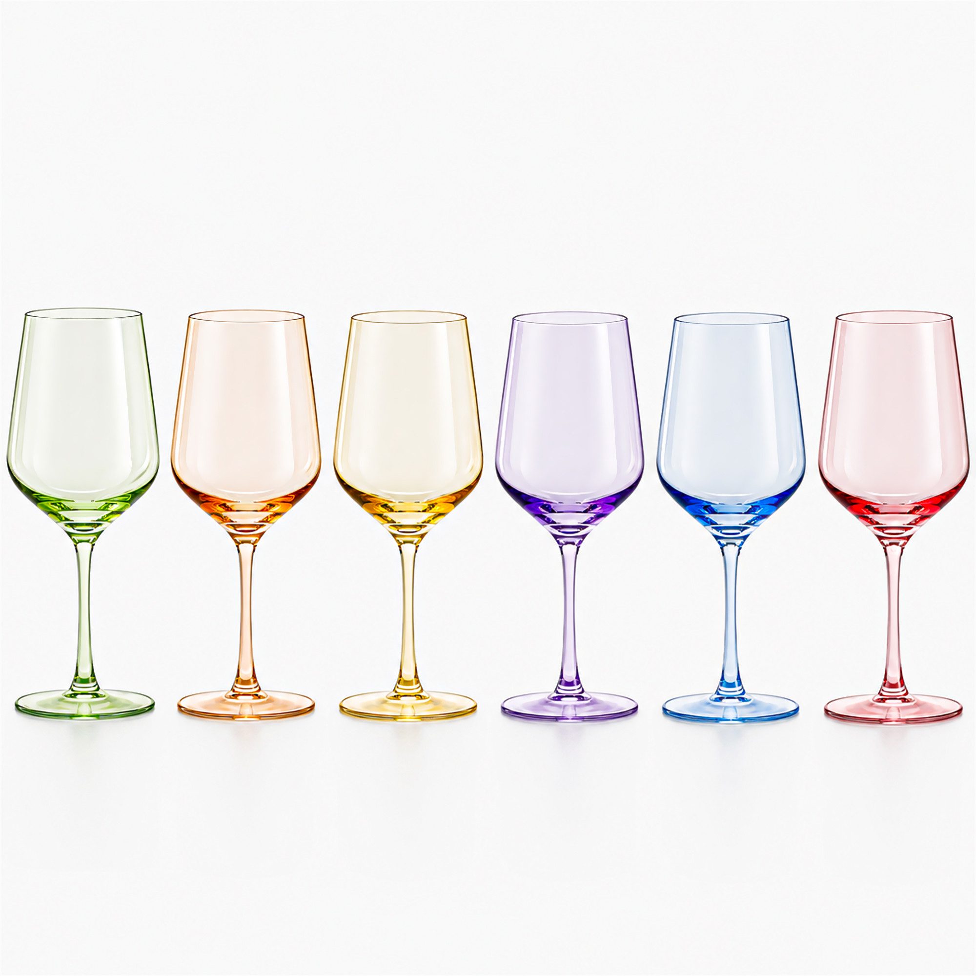 KONZEPT Weinglas 6er-Set, 470 ml, bunte Stielgläser aus Glas in 6 Farben, 6-tlg., 470 ml, Höhe: 23,5 cm, Durchmesser: 9 cm, Bunt, 6 verschiedene Farben