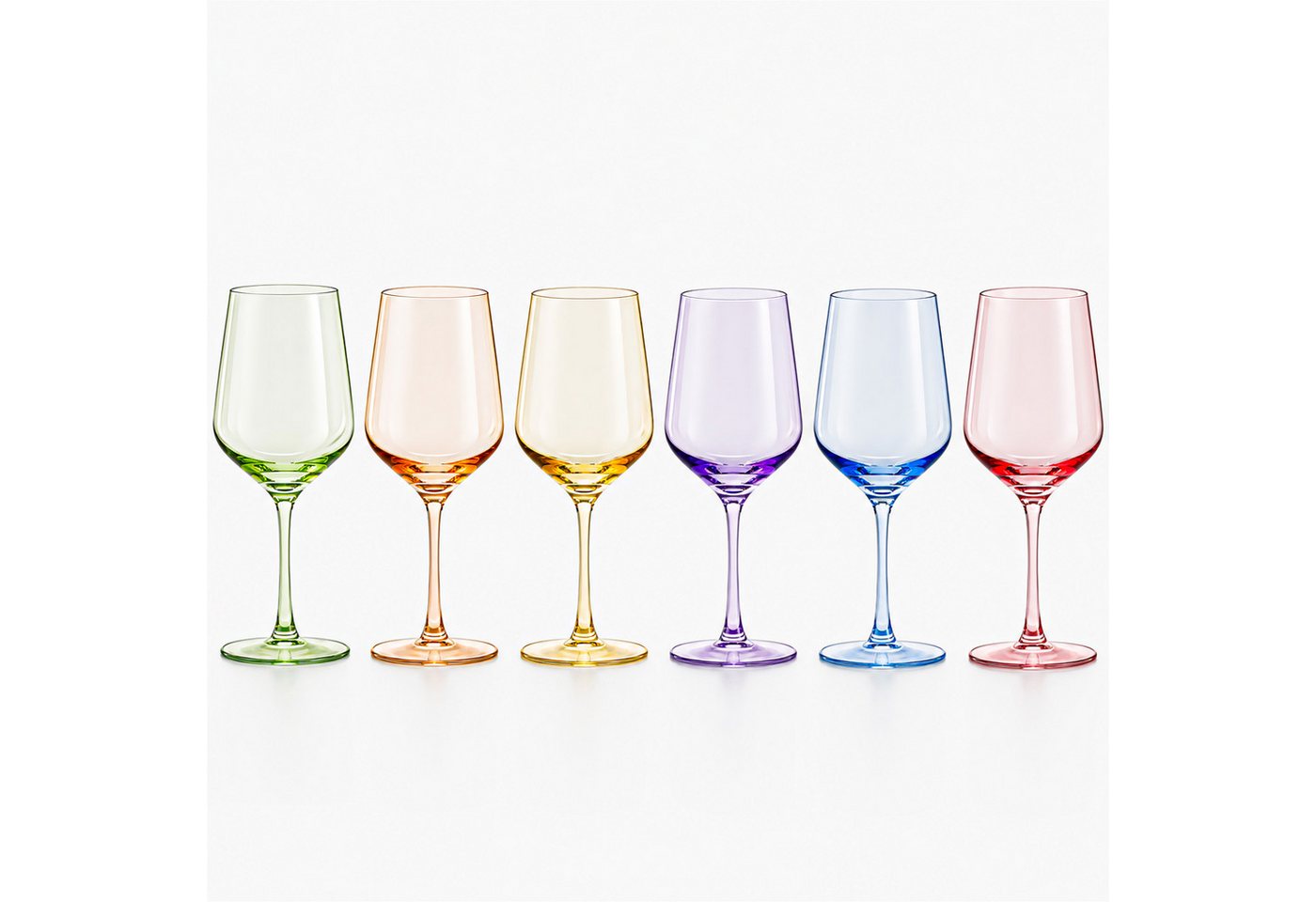KONZEPT Weinglas 6er-Set, 470 ml, bunte Stielgläser aus Glas in 6 Farben, 6-tlg., 470 ml, Höhe: 23,5 cm, Durchmesser: 9 cm, Bunt, 6 verschiedene Farben