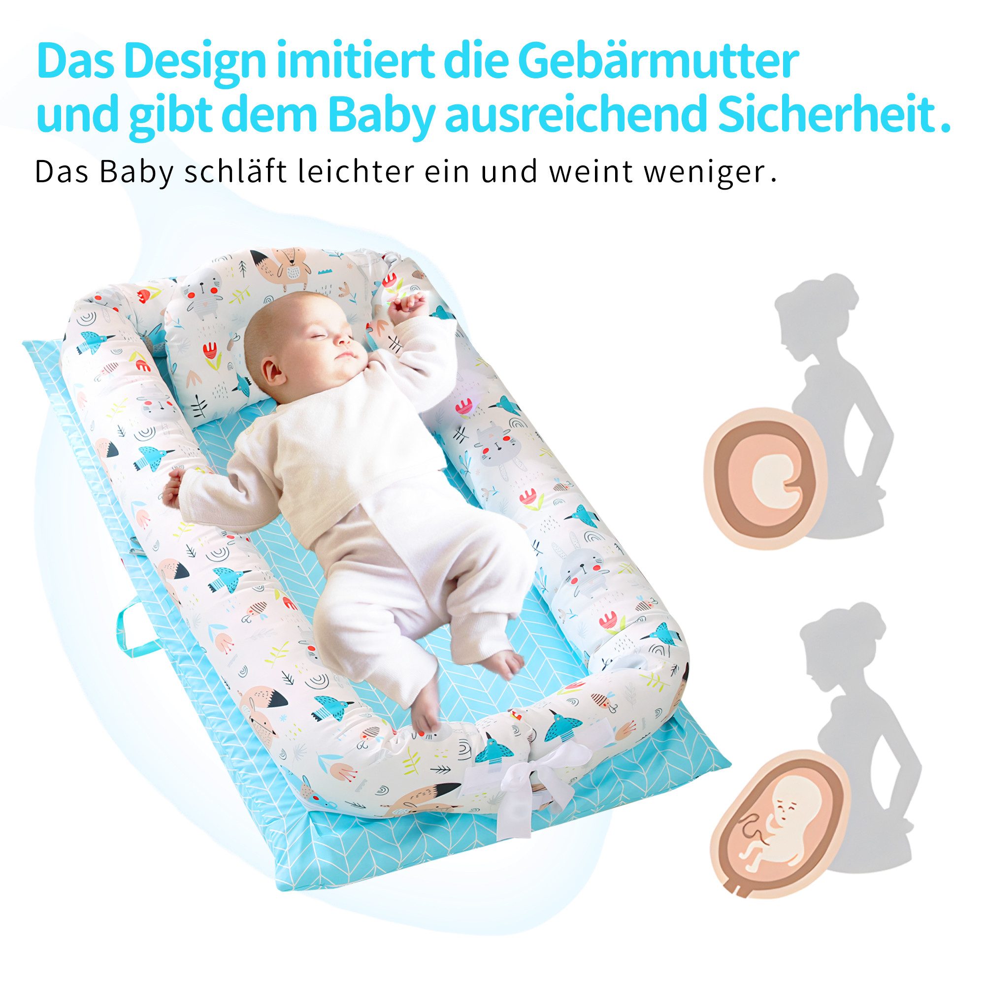 SEHAUSEU Kuschelnest Bettnestchen Babylounge Babykokon mit Decke und Kissen Wickelauflage