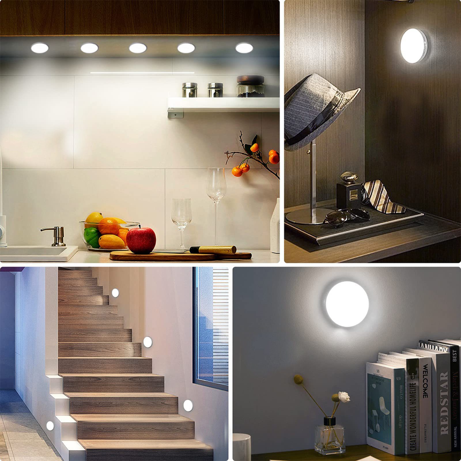 Bewegungsmelder,für LED LEDs Jormftte mit Nachtlicht Treppe,Flur,Toilette,Weiß Nachtlicht