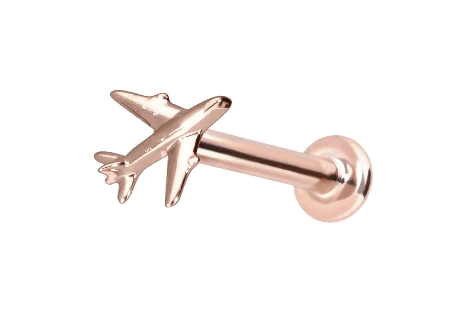 Piercing-Set 14 Karat Gold Labret mit Push Fit FLUGZEUG