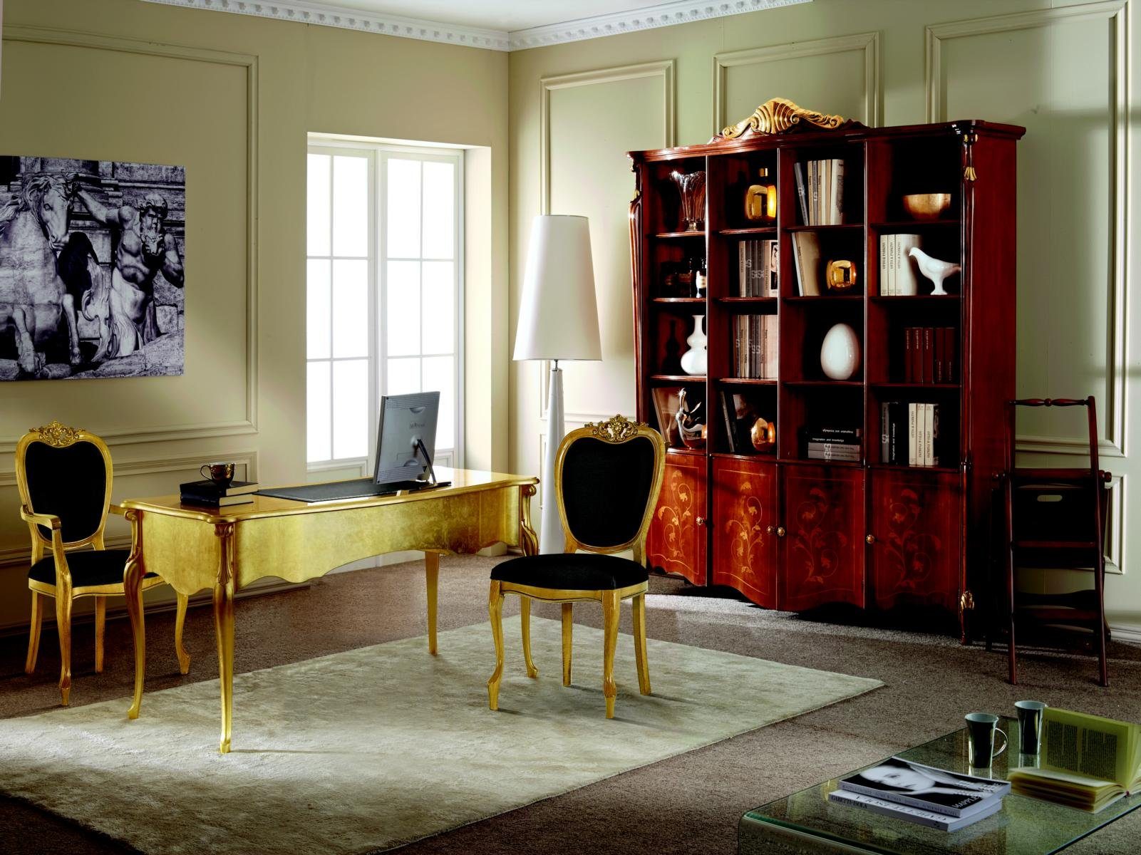JVmoebel Stuhl Designer Möbel 2x Stuhl Möbel Wohnzimmer Holz Gold Italienische Stühle Luxus