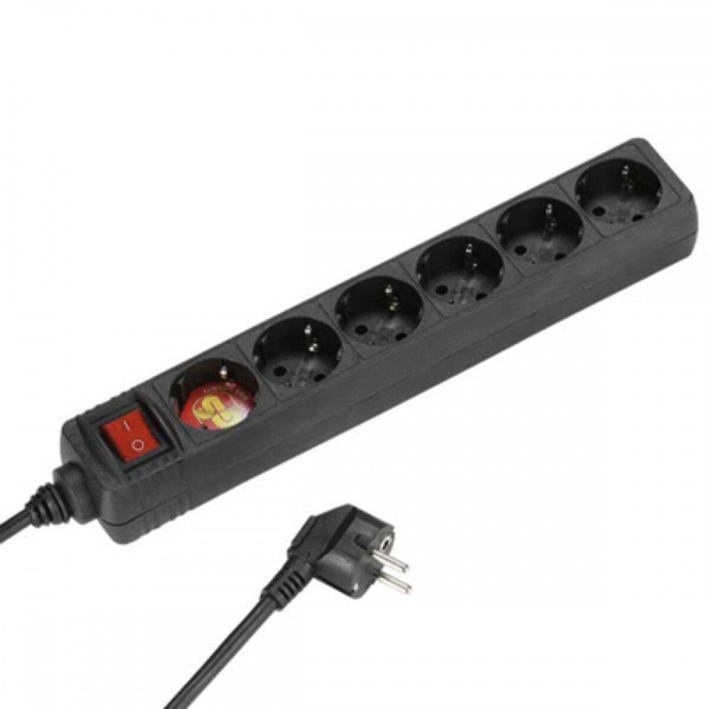 Vivanco VVELSTR6SCHSWKP 6-fach Steckdosenleiste mit Schalter Schwarz Mehrfachsteckdose (6 Steckdosen mit Schalter, 1,40 m Leitungslänge, Schwarz, 1,5 mm² Kabelquerschnitt, Überlastschutz, Kabellänge 1.4 m), 6 Steckdosen mit Schaltern