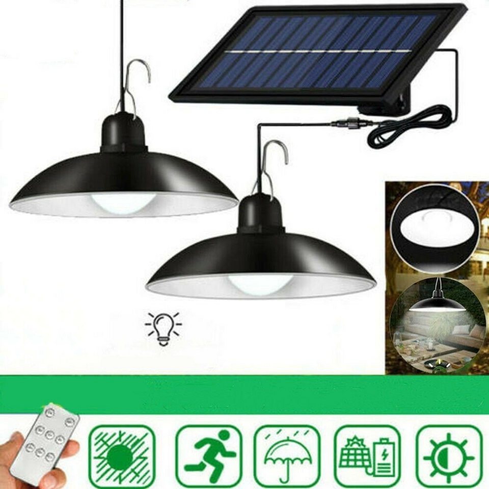 LETGOSPT LED Solarleuchte Solar Pendelleuchten 2 Köpfe LED Solar  Hängeleuchten mit Fernbedienung, LED fest integriert, Tageslichtweiß,  Hangeleuchte, Pendellampe, LED Solarleuchte, Gartenleuchte