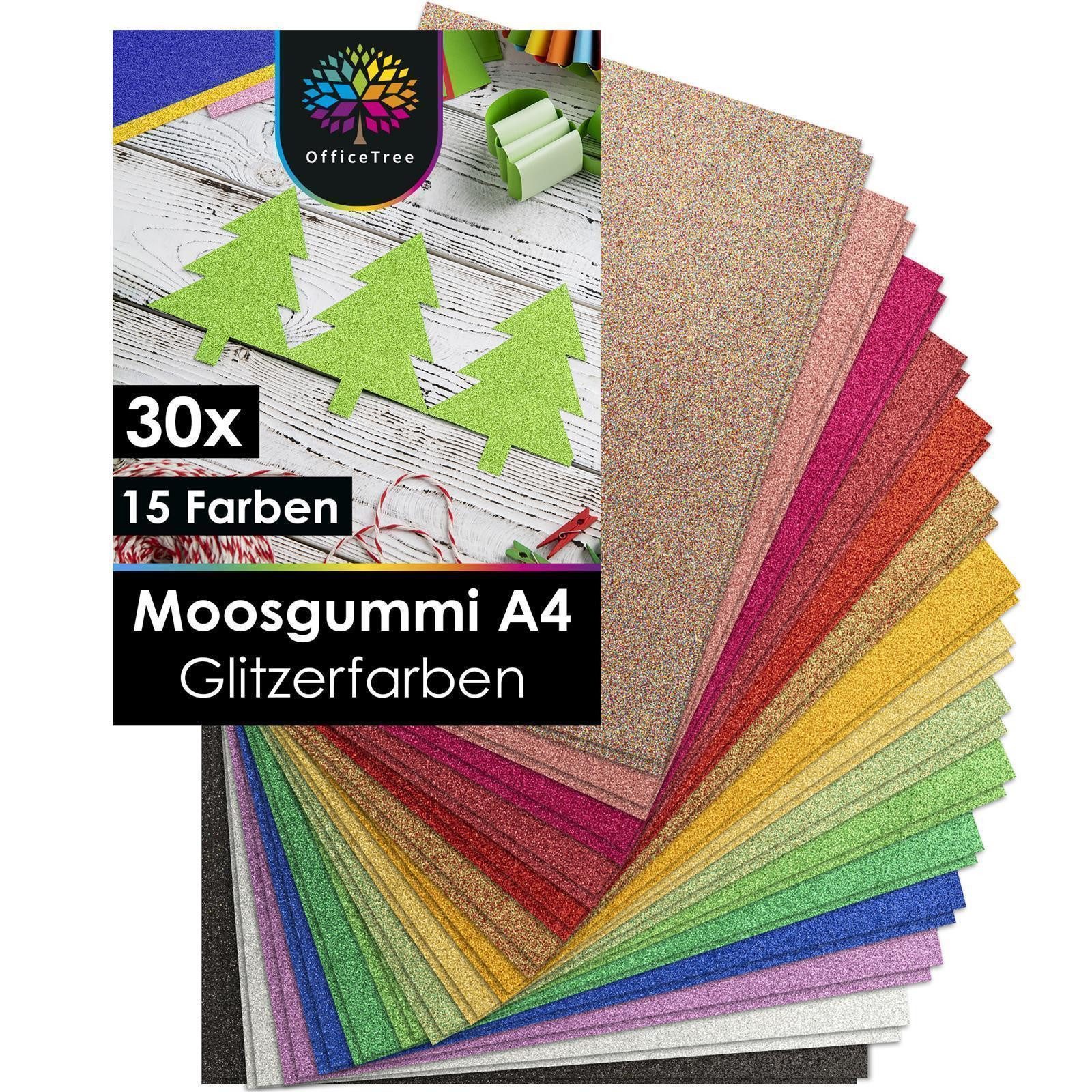 Moosgummi OfficeTree 30 Bögen Glitzer Moosgummi 2mm - 15 Farben - Moosgummi