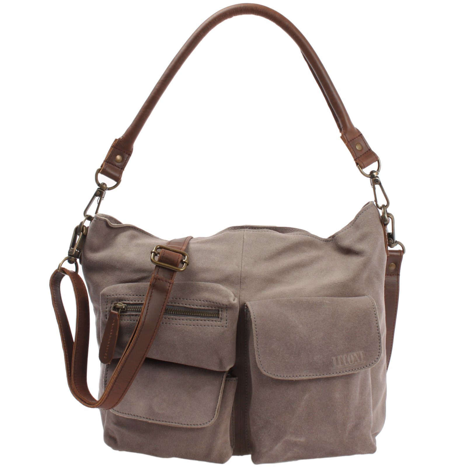 LECONI Schultertasche Handtsche Umhängetasche Damen Ledertasche Veloursleder LE0039, viele Fächer - längenverstellbarer Riemen - 41 × 32 × 10 cm