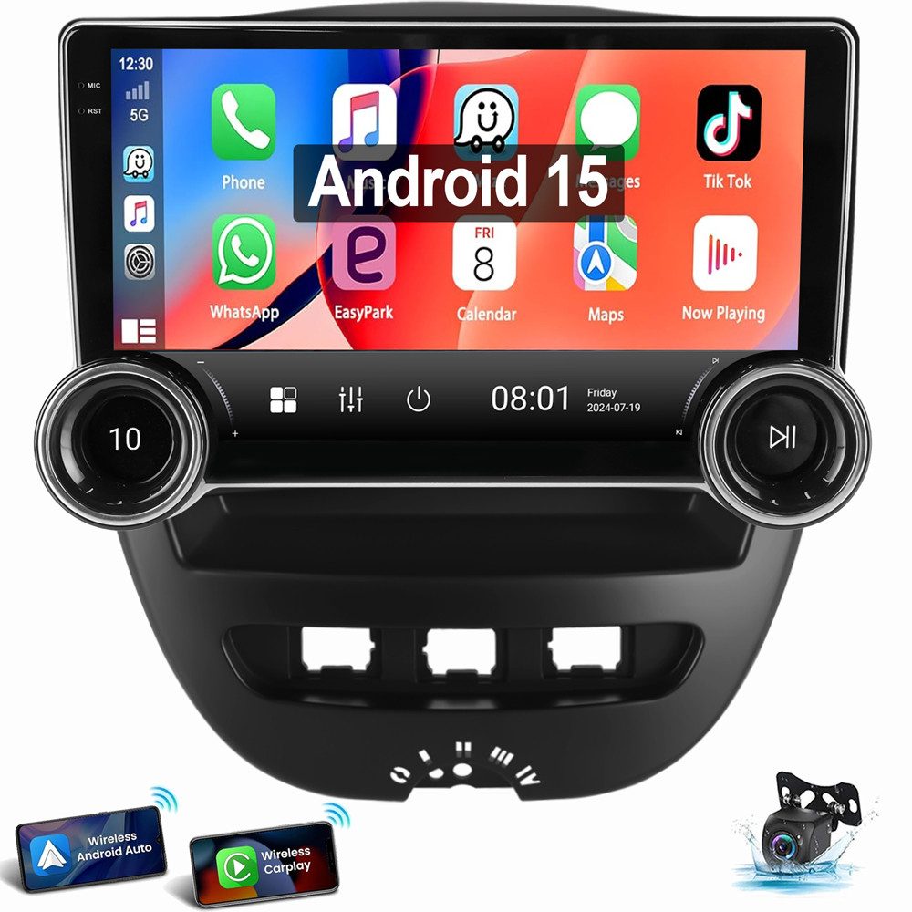 ESSGOO Für Toyota Aygo Citroen C1 Peugeot 107 Android15 GPS Navi WiFi Autoradio (Digitalradio (DAB), RDS, FM, AM, Apple Carplay Android Auto SWC EQ BT SWC)
