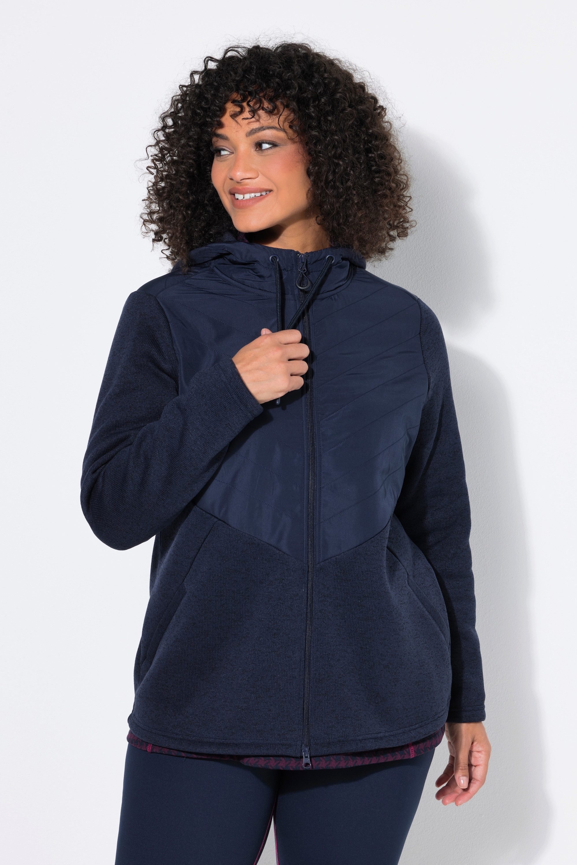 Ulla Popken Sweatjacke Strickfleece-Jacke Steppeinsatz 2-Wege-Zipper