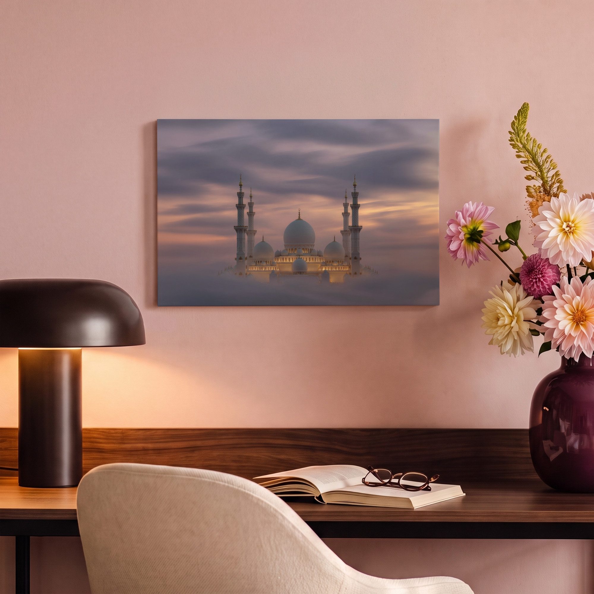 OneMillionCanvasses® Leinwandbild Sonnenuntergang - Moschee - Wolken - Islamisch, Fotodruck (1 St), Wandbild, Deko Schlafzimmer Wohnzimmer Flur 20x20 cm – Bild 4 von 5