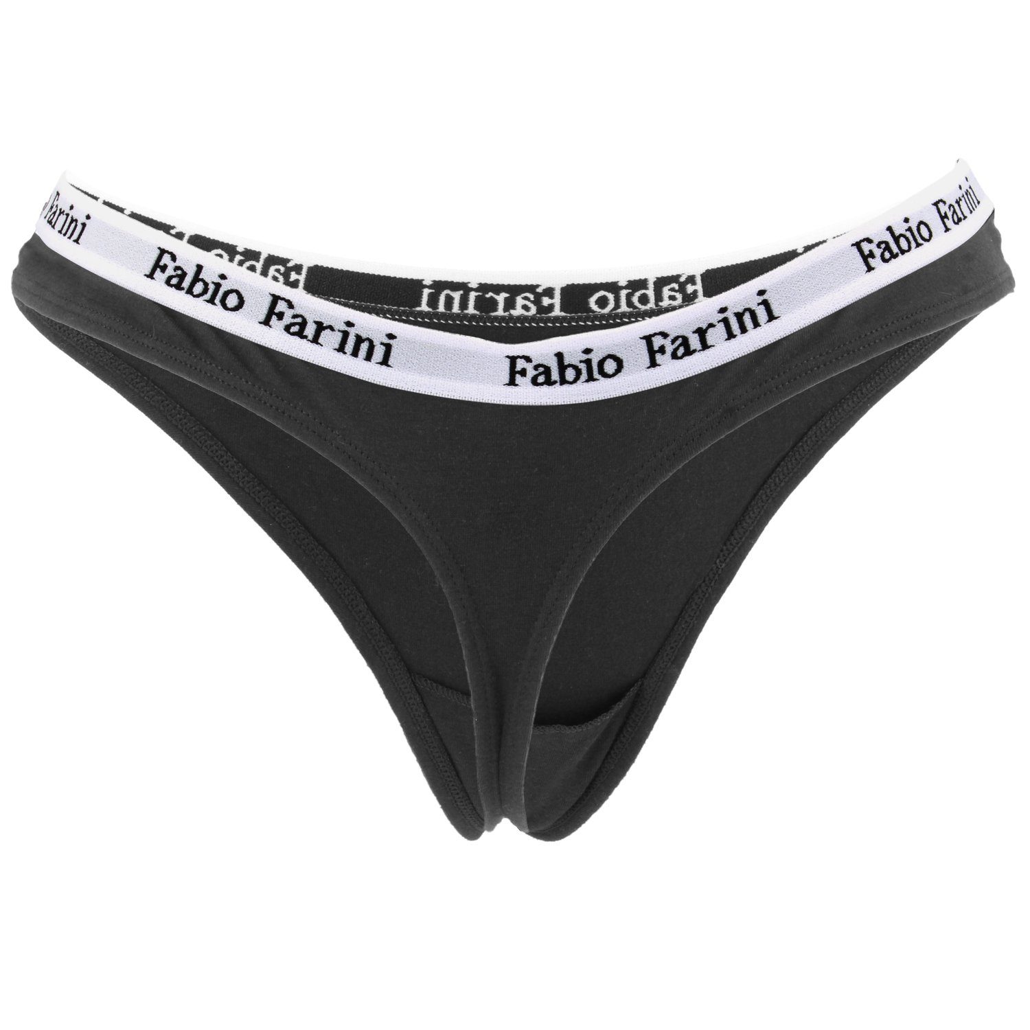 (Packung, Schwarz Frauen Damen Look Fabio 6-St) Tanga Designerbündchen im String - aus Unterhosen Farini Baumwolle mit sportlichen