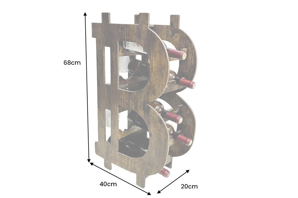 riess-ambiente Weinregal BITCOIN 70cm natur - Holzcontainer, 10 Flaschen, 4 Gläser, modern, Einzelartikel 1-tlg., Außergewöhnlicher Spirituosenständer - ideal für Wohnzimmer oder Flur