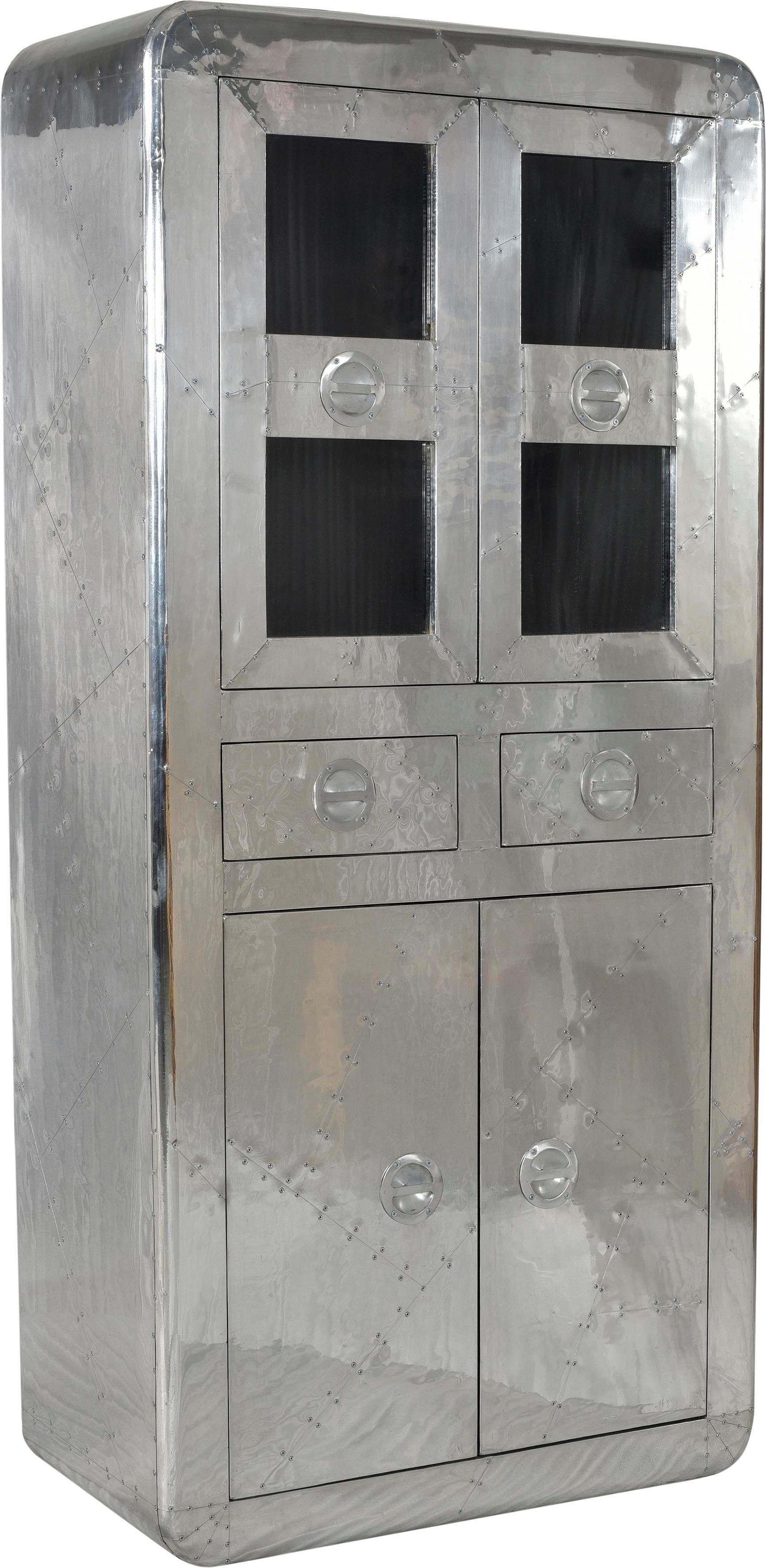 SIT Vitrine Pushkar aus Mangoholz mit 4 Türen & 2 Schubladen Futuristischer Aluminium-Look mit dekorativen Zierschrauben – Bild 3 von 5