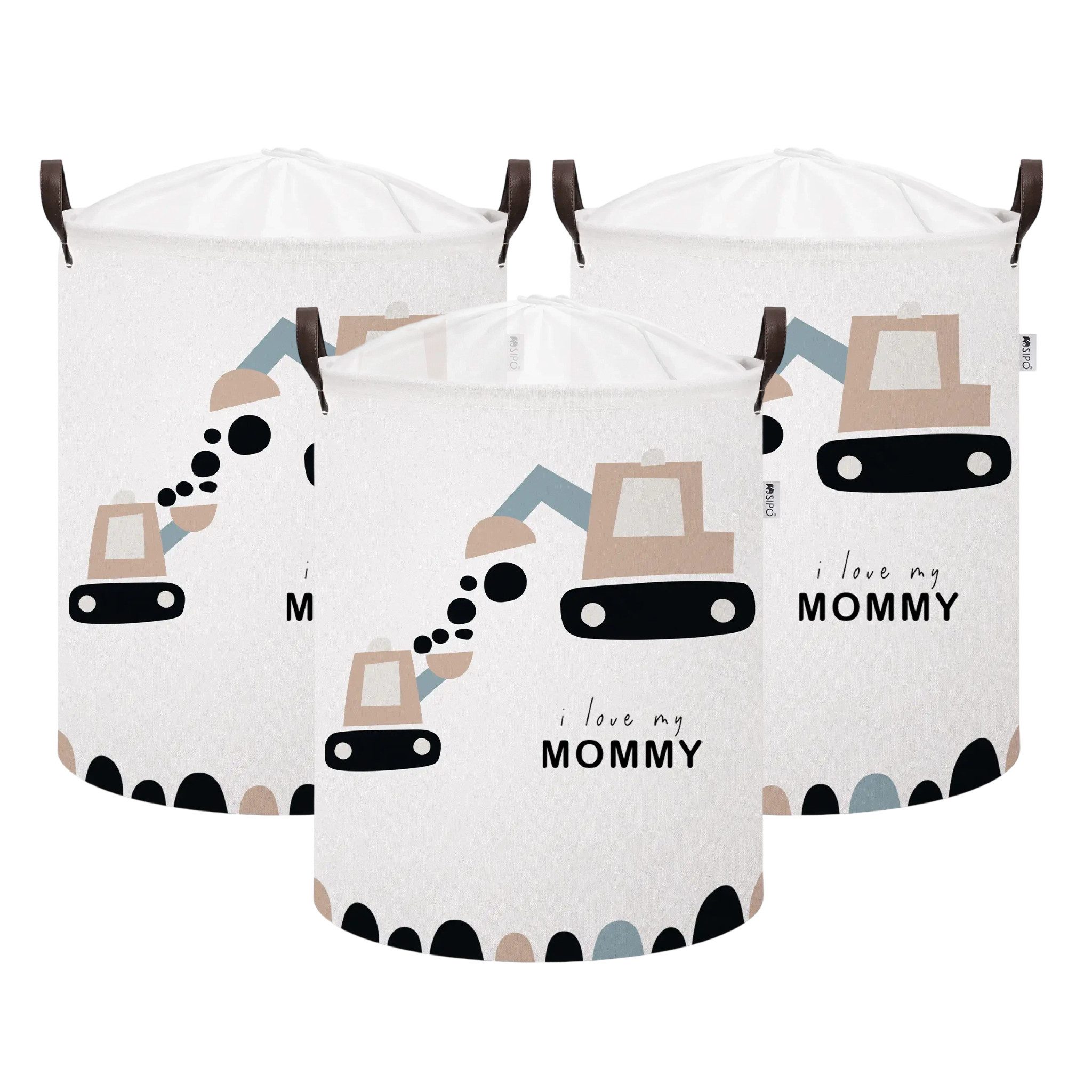 Sipo Aufbewahrungsbox (Set, 3 St., 1er Set, 2er Set. 3er Set), Kinder Aufbewahrungskorb mit Bagger-Motiv, 43 L
