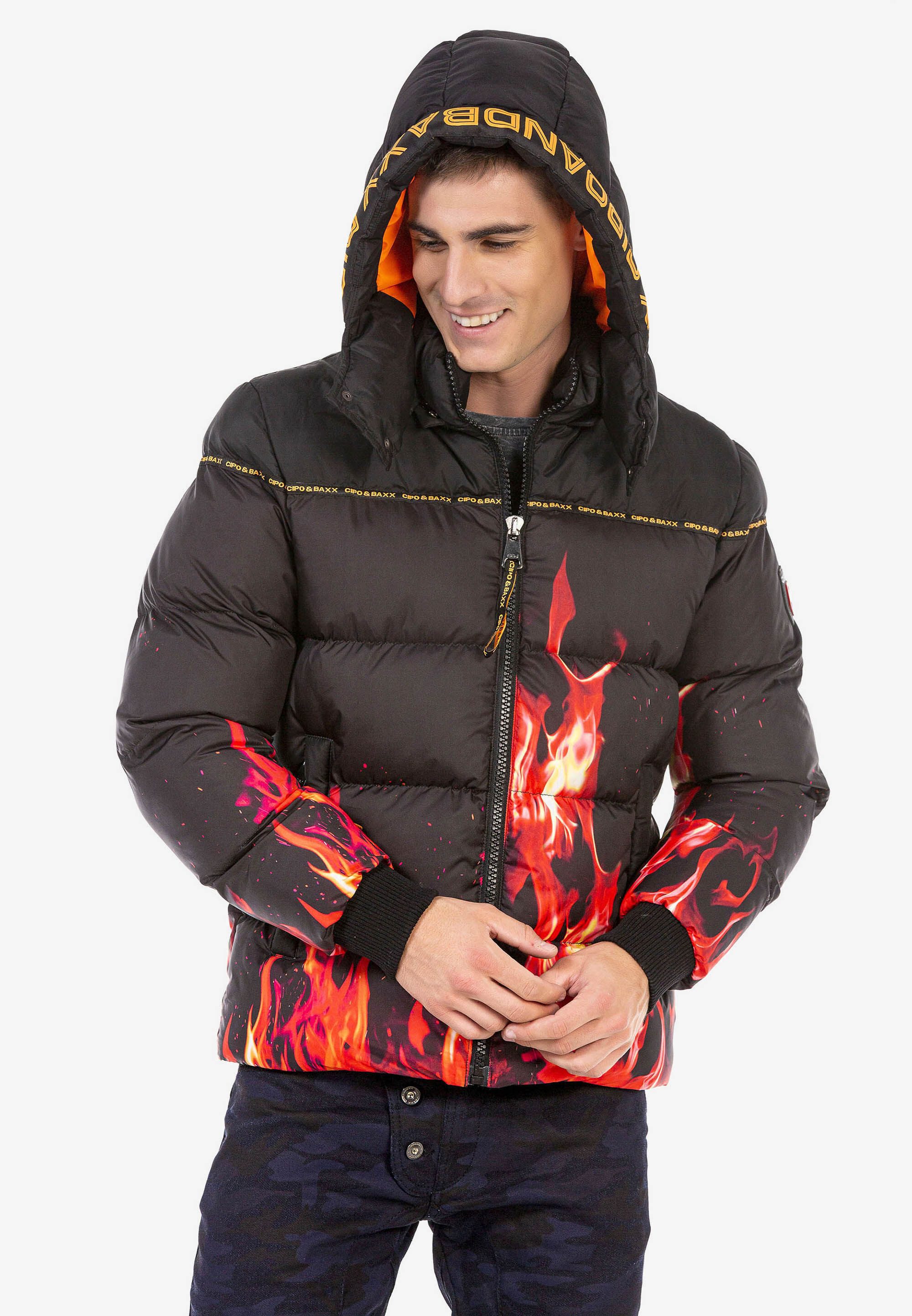 Cipo & Baxx Winterjacke Winterjacke mit Flammen-Motiv