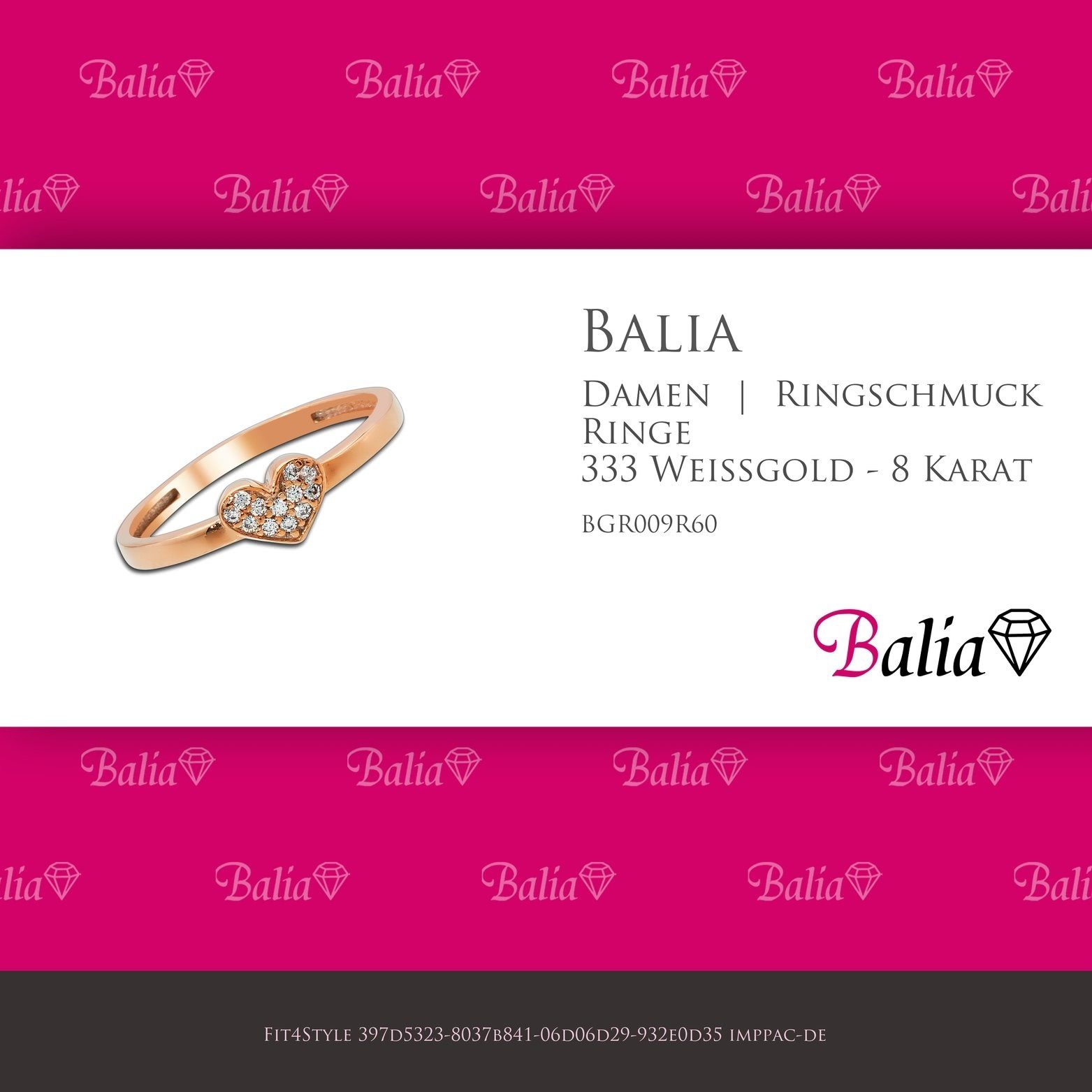 333 Balia Gold (19,1), Balia rose) Fingerring Ring 8Karat Damen Größe (Fingerring), Goldring 8 für Rosegold (Herz 33 Rosegold 60 - Karat