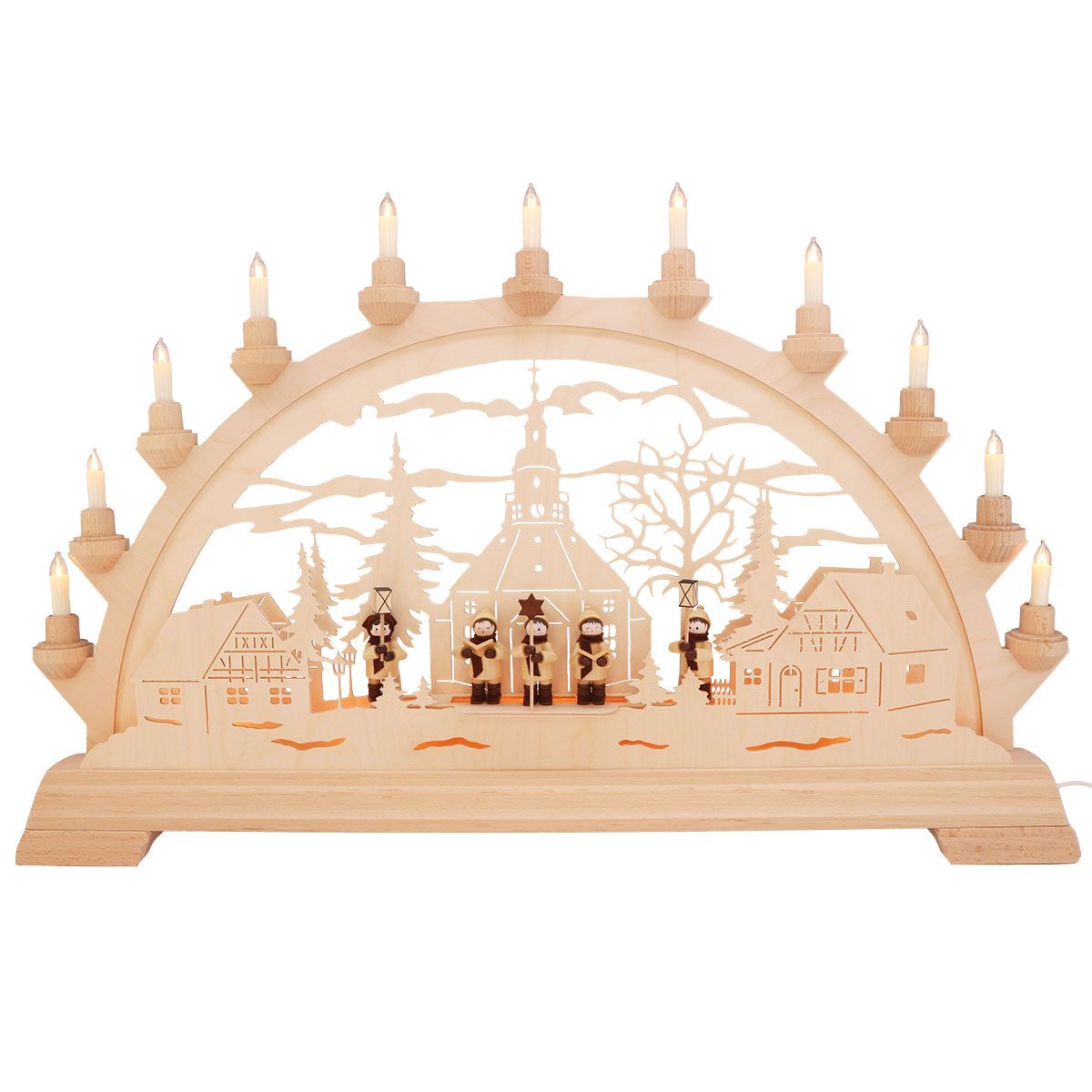 Kunstgewebe Taulin Lichterbogen Taulin Schwibbogen Seiffener Kirche mit Vordergrun