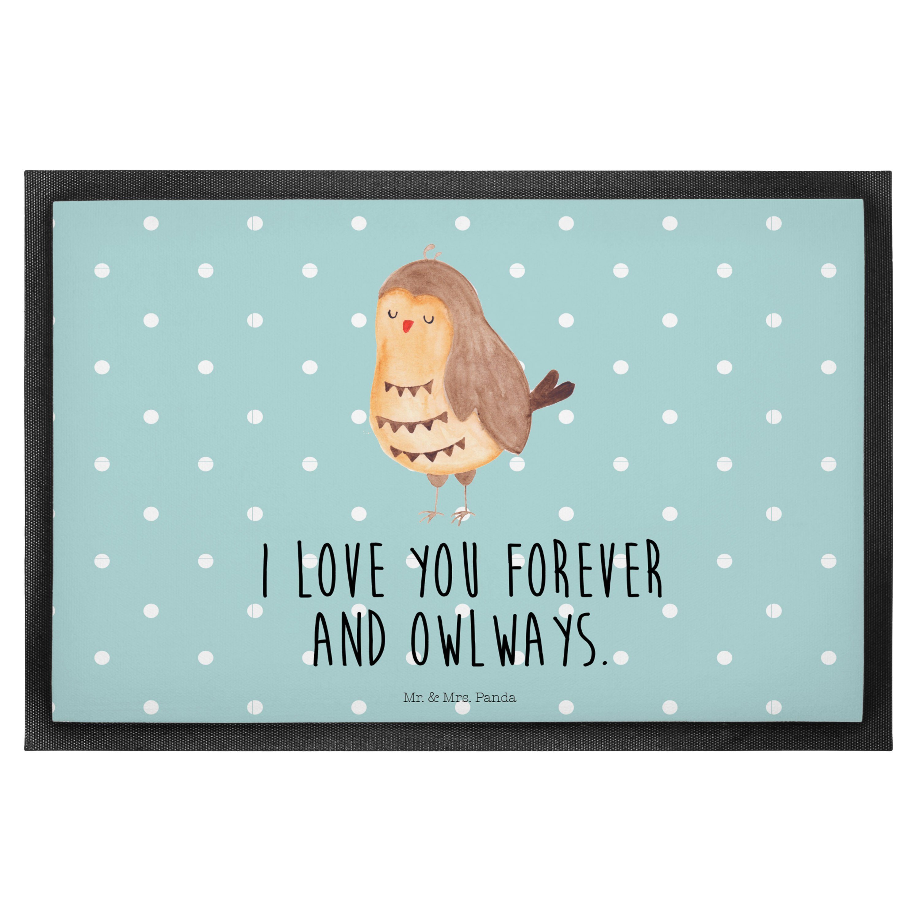 Fußmatte Eule Zufrieden Türkis Pastell Geschenk, Eule deko, Liebe