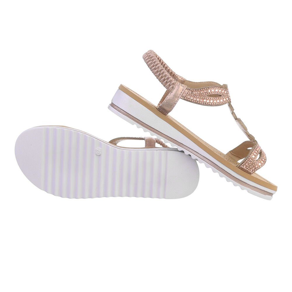 Ital-Design Riemchensandalette Roségold Damen Keilsandaletten in Freizeit Keilabsatz/Wedge