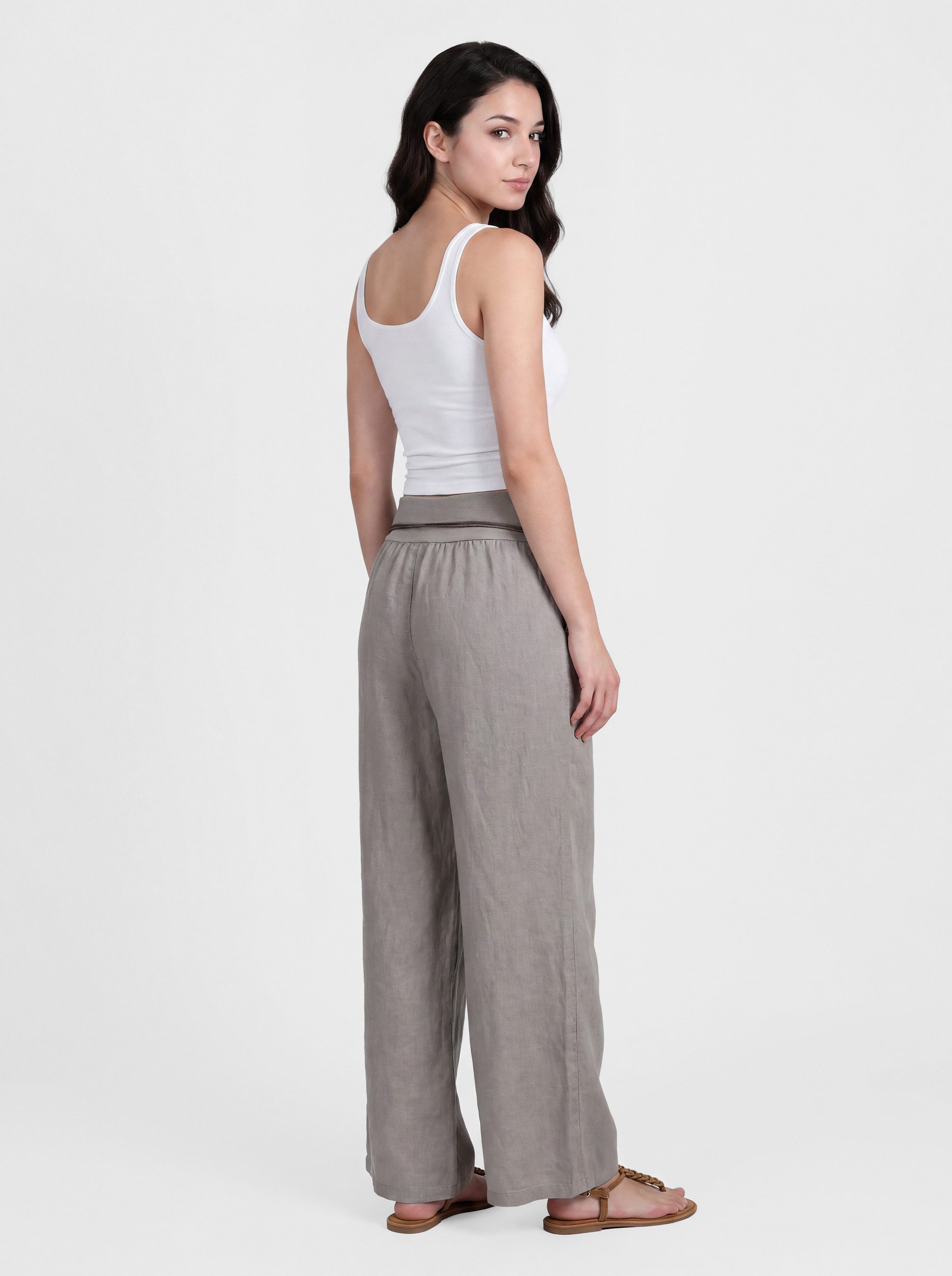 PEKIVESSA Leinenhose Wide-Leg Schlupfhose mit weitem Bein und Gürtel