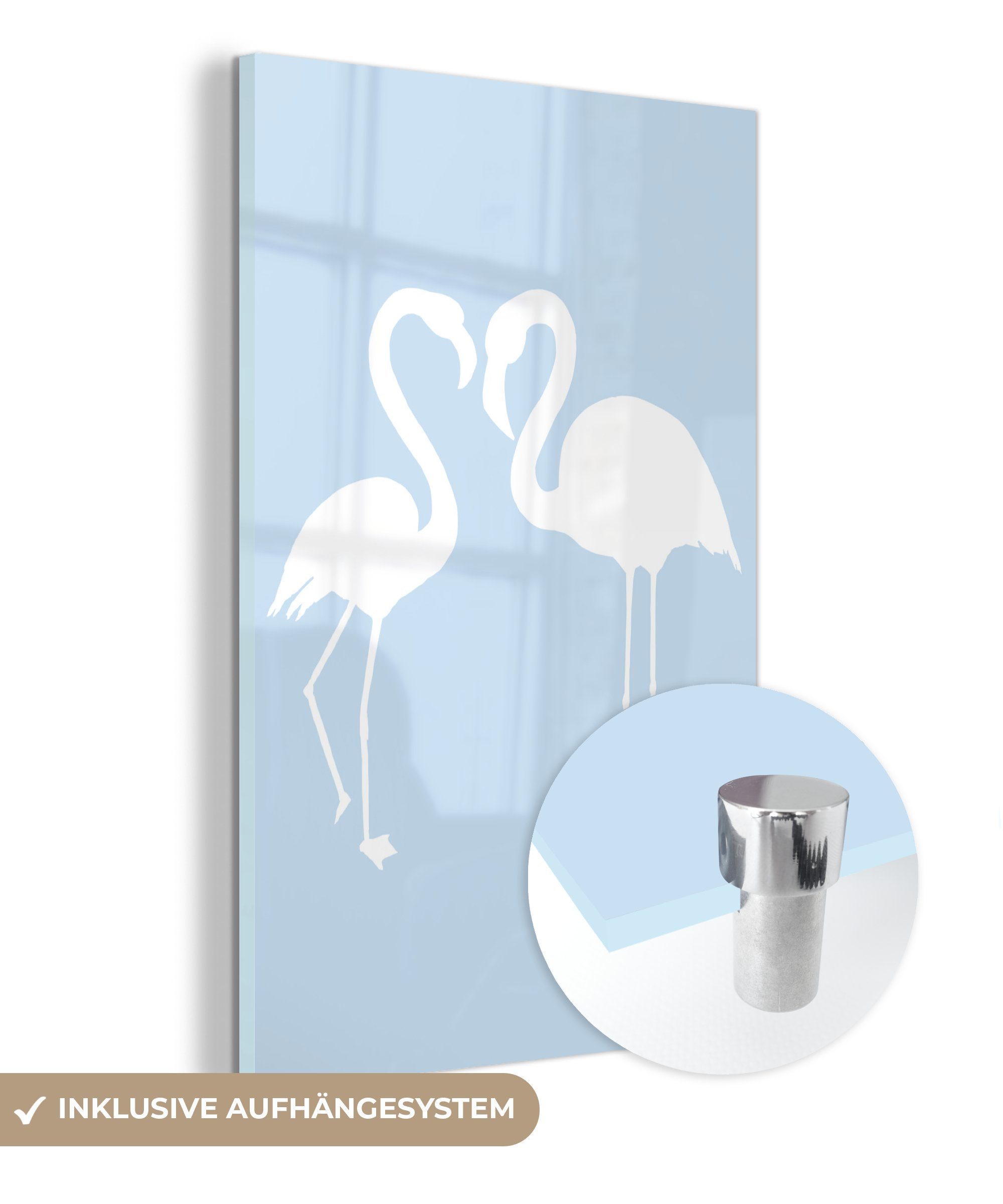 Glas auf Foto Weiß MuchoWow Glas - Flamingo Wanddekoration auf St), Bilder - - - Wandbild bunt Scherenschnitt, Glasbilder (1 - Acrylglasbild