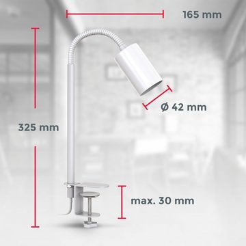 B.K.Licht Klemmleuchte BK_KL1372 Tischlampe mit Kabelschalter, Schwenkbar, Klemmlampe, E27, ohne Leuchtmittel, 1- flammige Leselampe, ohne Leuchtmittel, Metall, Weiß