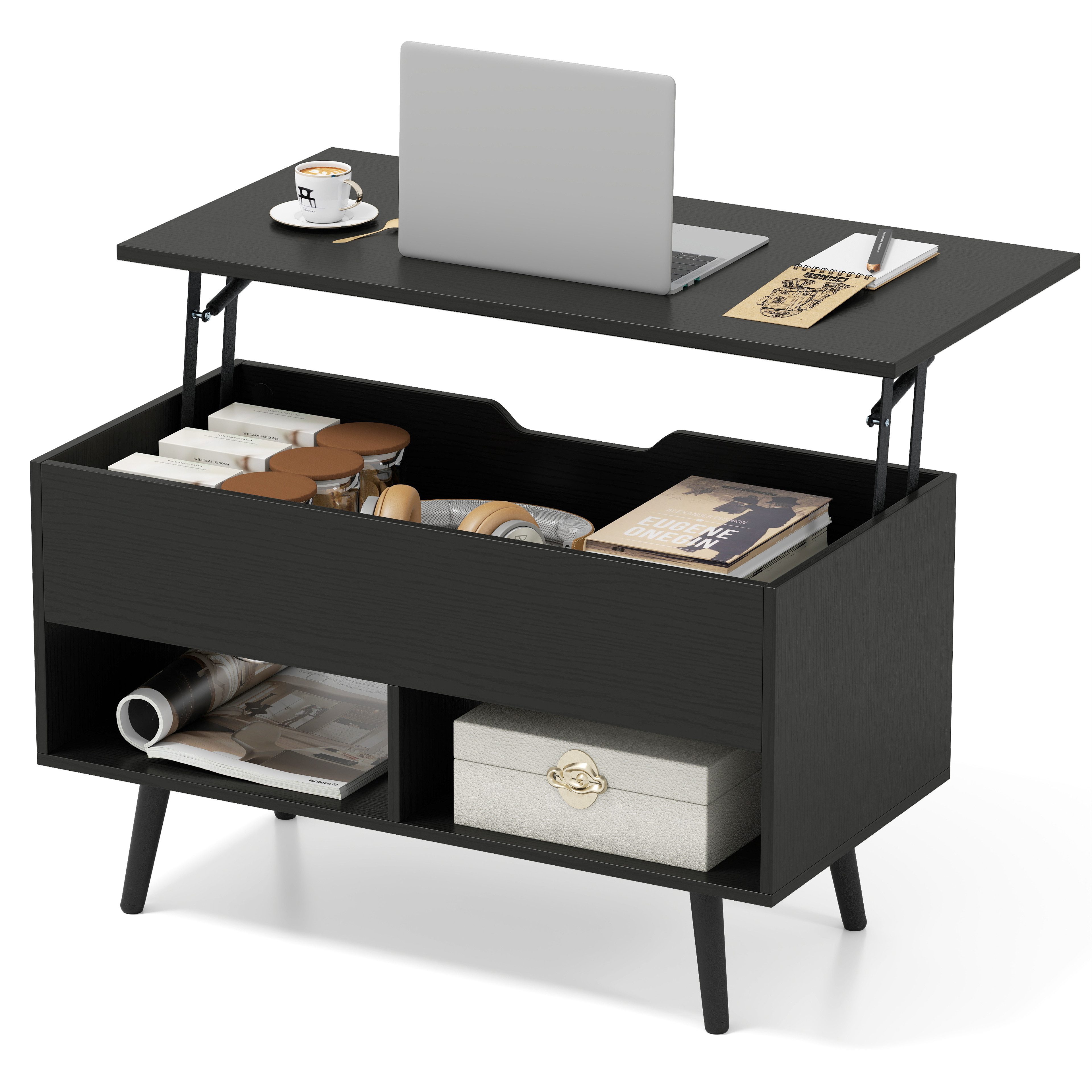 COSTWAY Couchtisch, höhenverstellbar mit Gasdruckmechanismus 80x40x46-60cm