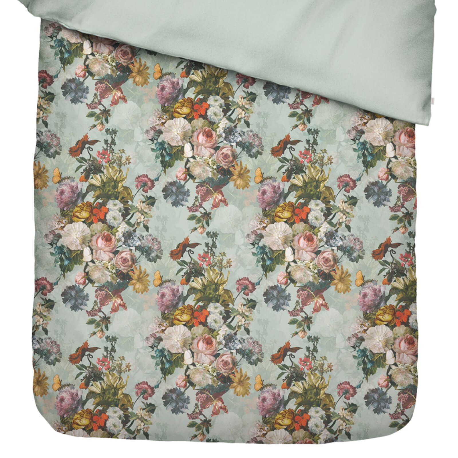 Essenza Bettwäsche Karli Mineral Green Baumwollsatin, Satin, 2 teilig, Blumig, Floral, Rosen