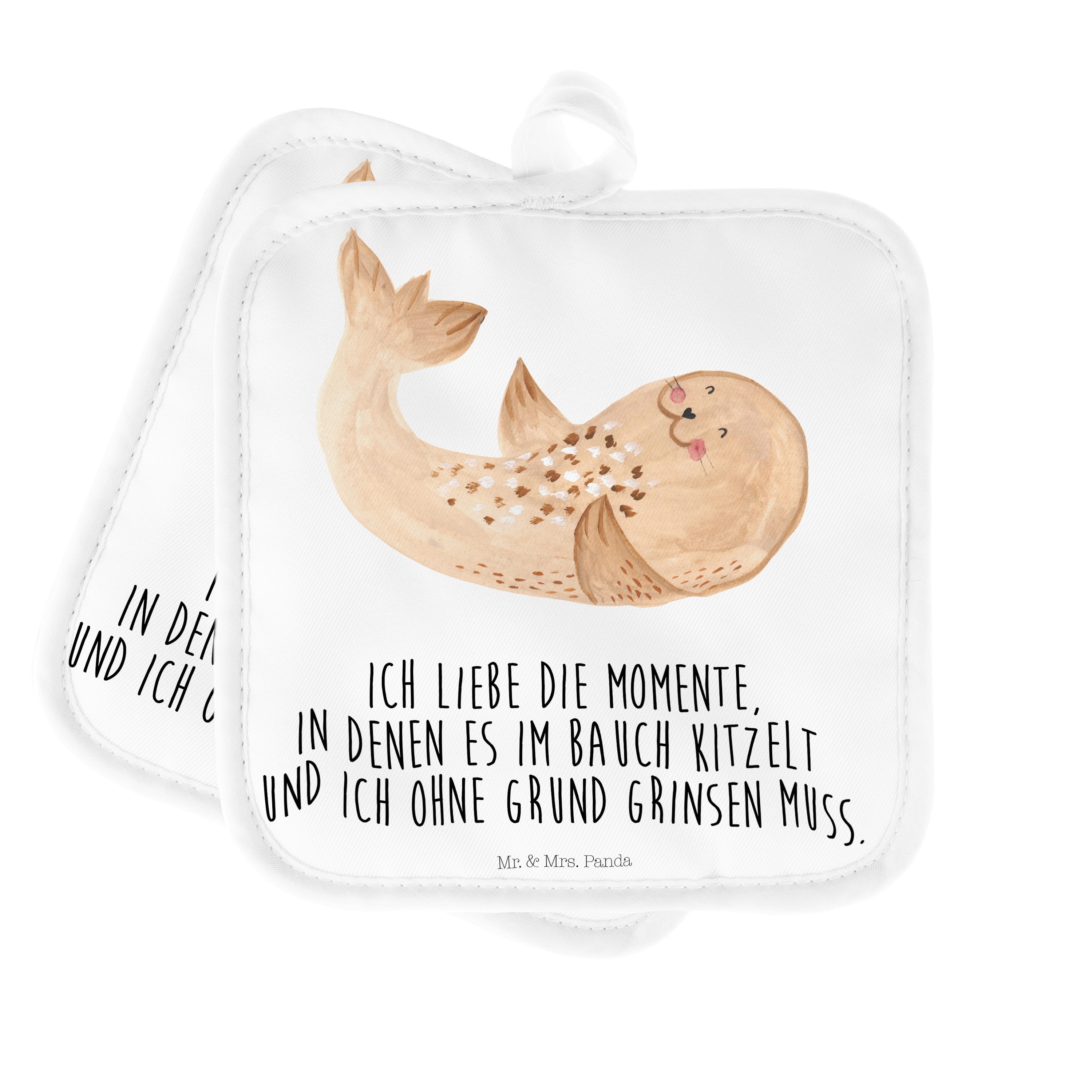 Mr. & Mrs. Panda Topflappen liegend Geschenk, Spruch, - Tiere, Meeres, Weiß mit Robbe (1-tlg) - Topflappen