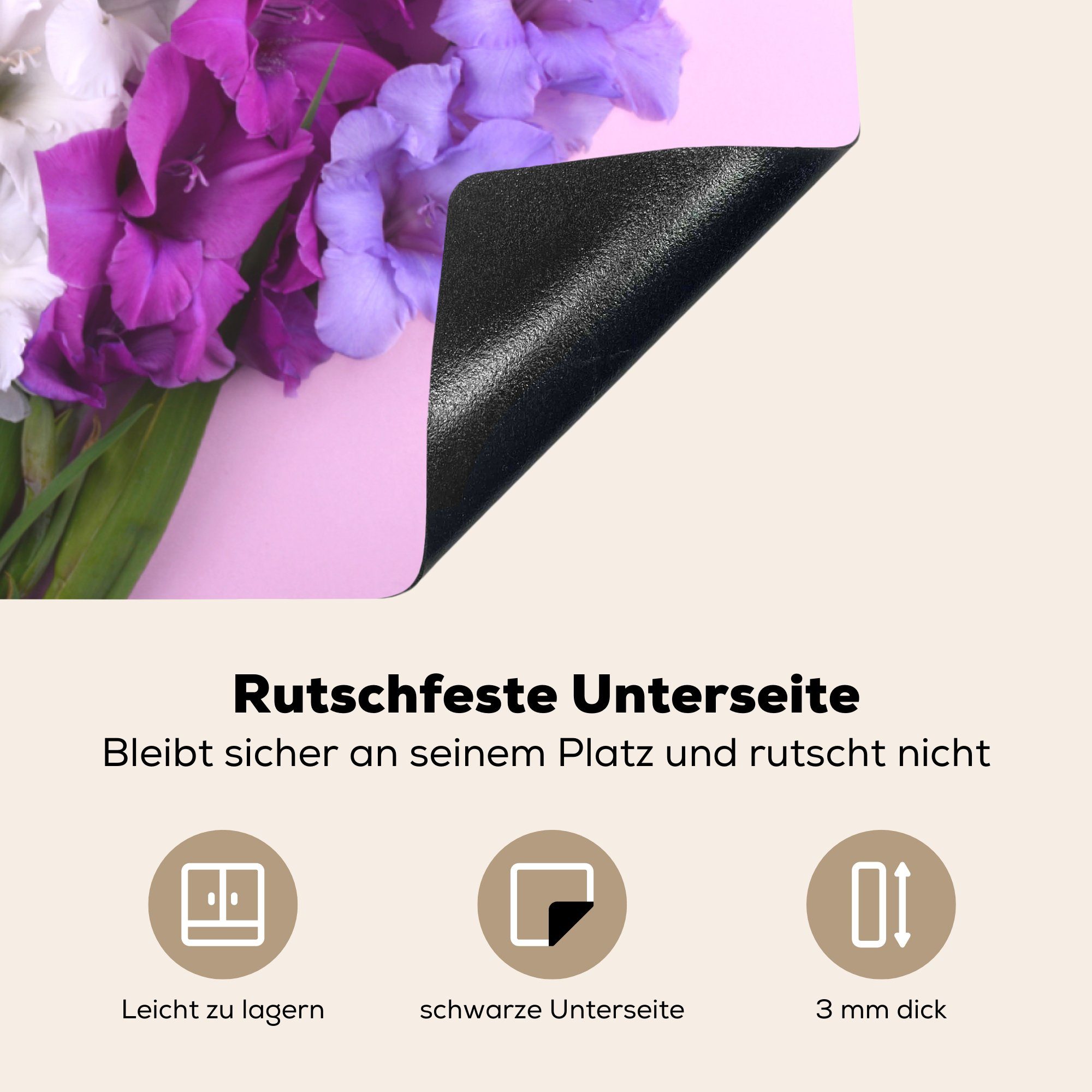 Herdblende-/Abdeckplatte Induktionskochfeld Gladiolen MuchoWow - Farben, - cm, küche, Schutz 81x52 Blumen für die Ceranfeldabdeckung tlg), Vinyl, (1