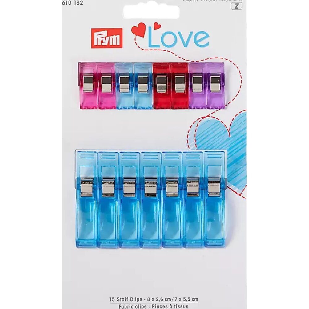 Prym Kreativset Prym Love Stoff Clips 2,6 und 5,5 cm, 15 Stk., (embroidery kit by Marussia)