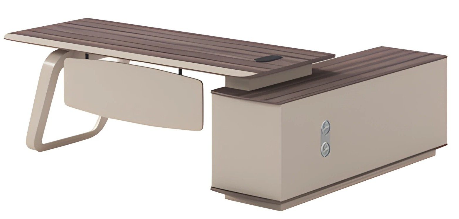 Xlmoebel Eckschreibtisch Luxus Eckschreibtisch aus Massivholz in Beige, Made in Europa