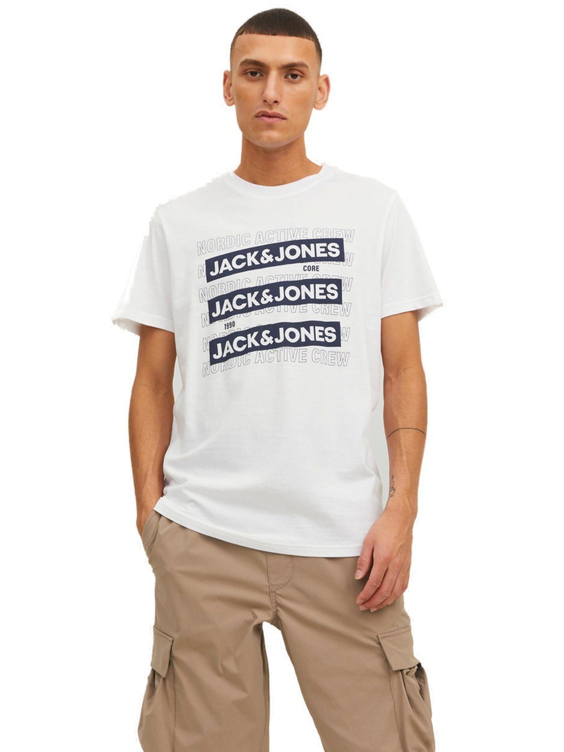 aus LOGO Jones & JCOSPIRIT Baumwolle White Jack 12235249 (1-tlg) T-Shirt