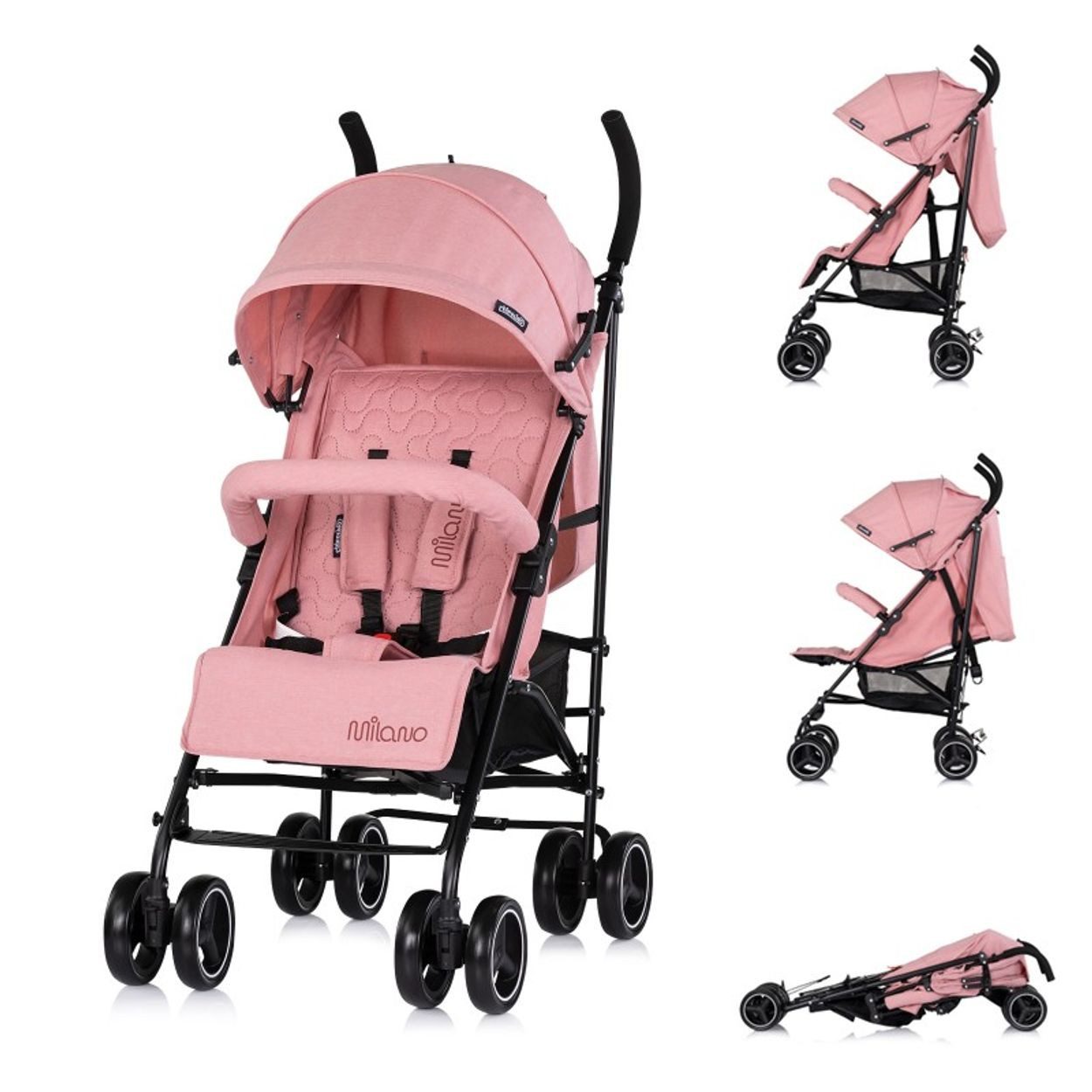 Chipolino Kinder-Buggy Milano, EVA-Material, 360° drehbar, 5-Punkt-Gurt, Sonnendach, Dach mit Fenster