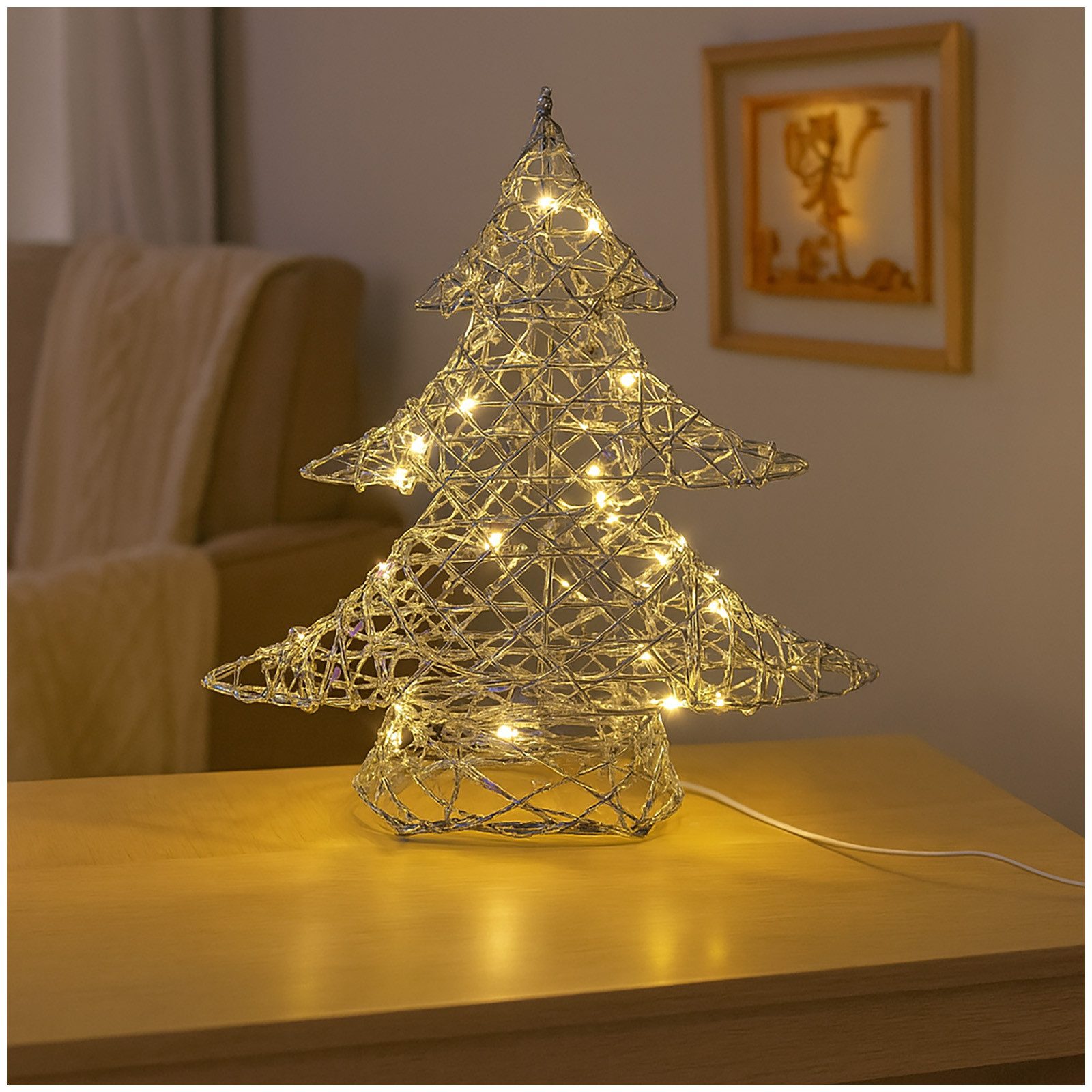 NOOR Dekofigur Winterdekoration LED-Baum mit Perlen (1 LED-Baum ohne Batterien)
