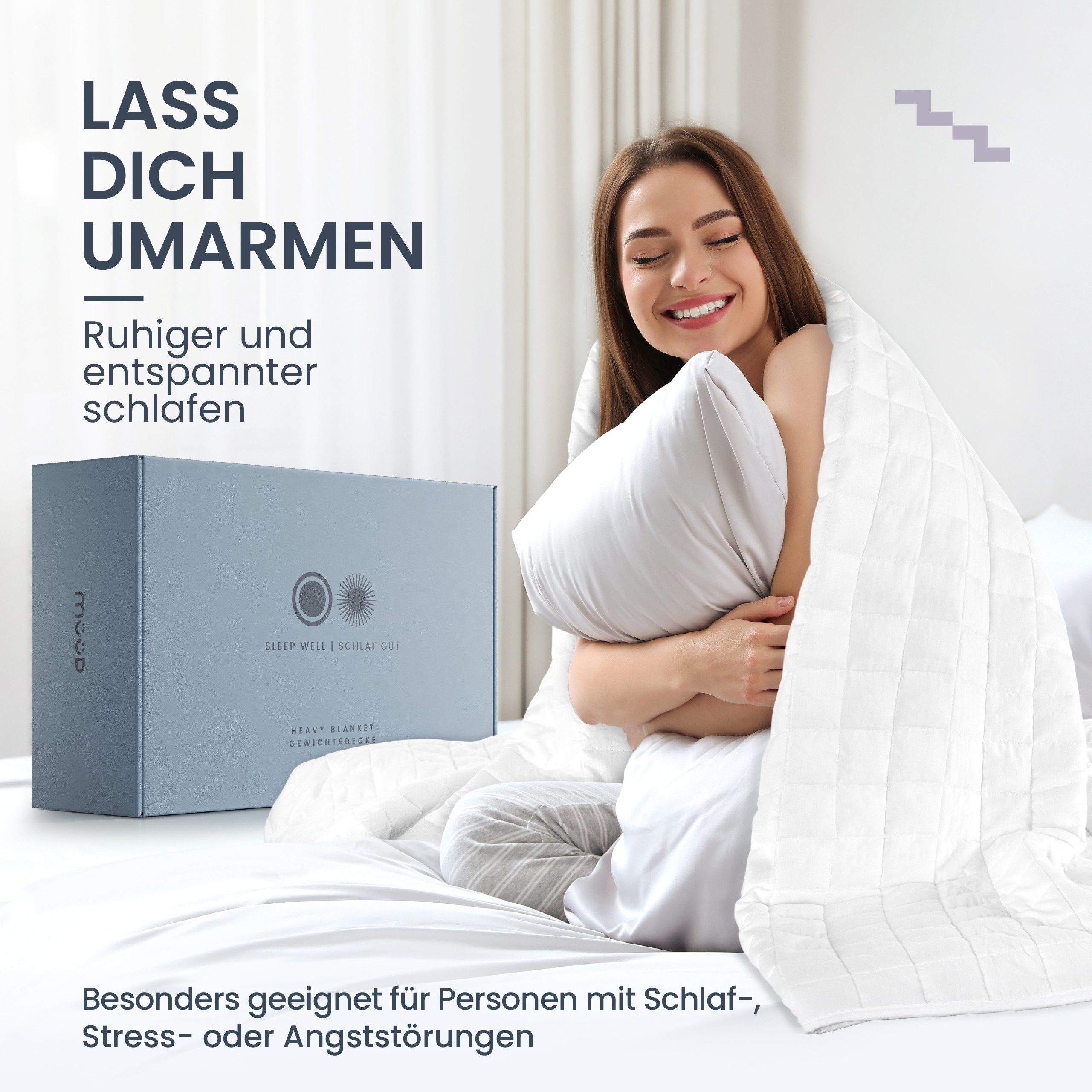 Müüd Gewichtsdecke - Therapiedecke - schwere Decke -, Füllung: feine Glasperlen, recyclete Mikrofaser, Bezug: 8kg, 5x5cm Nähte, 100% Baumwolle, Sommer und Winte – Bild 4 von 5