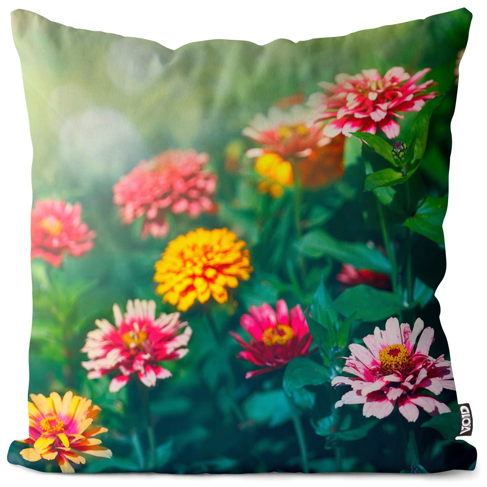 Kissenbezug, VOID (1 Stück), Sofa-Kissen Zinnien Blumen Kissenbezug Blumen Sommer Wiese Garten Frühling Blumenstrauss