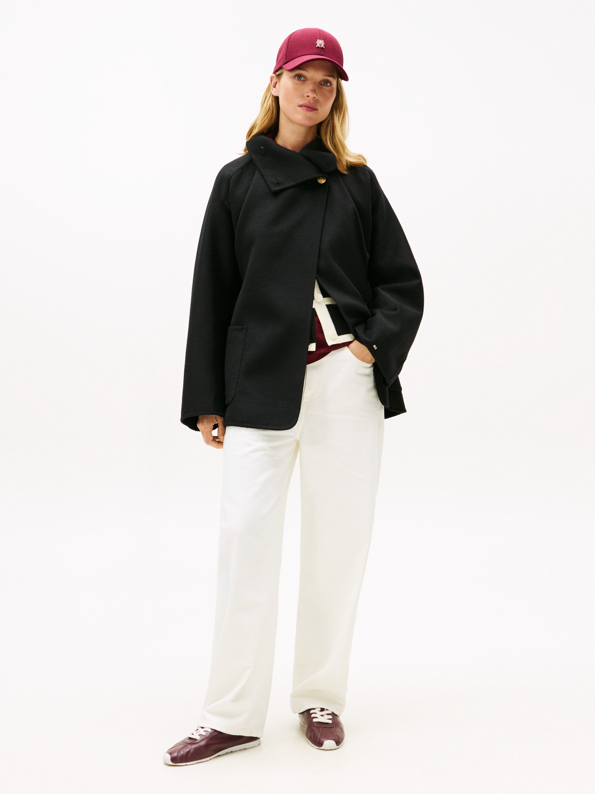 Tommy Hilfiger Kurzmantel DF WOOL GB FUNNEL NK COAT mit Wolle