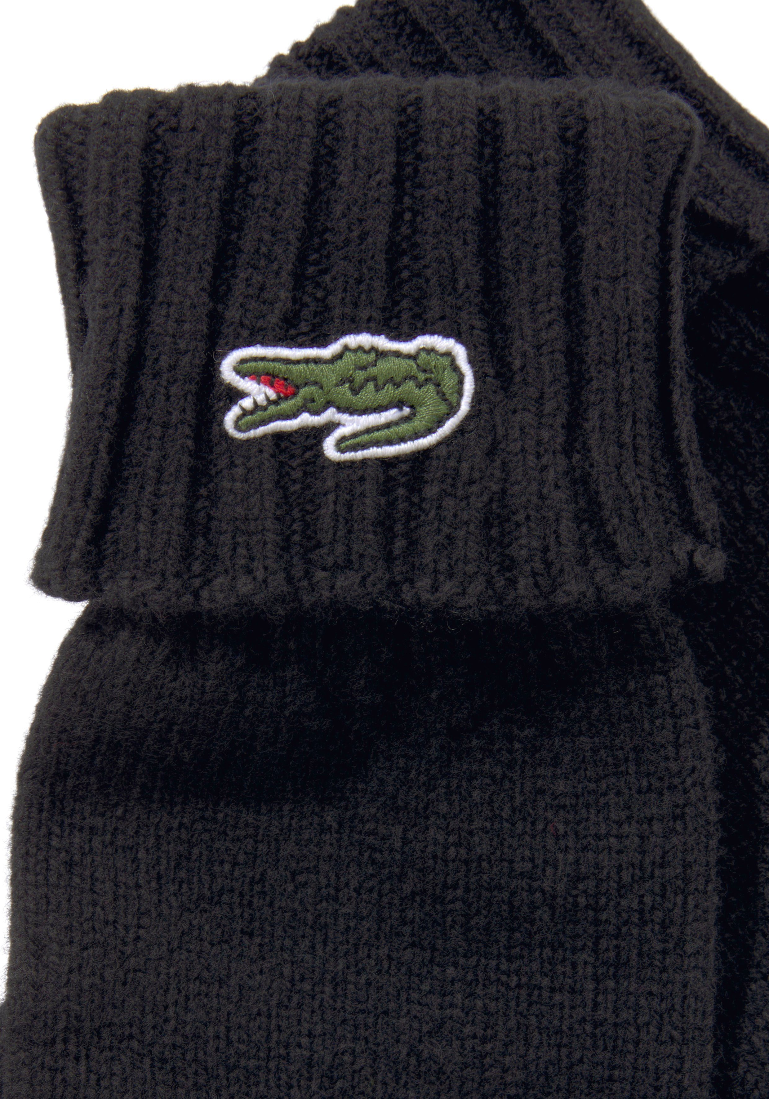 Lacoste Strickhandschuhe Unisex Premium, Gloves Gift Warm, Umschlag am Strickhandschuhe Geschenk, Bündchen Logo, mit