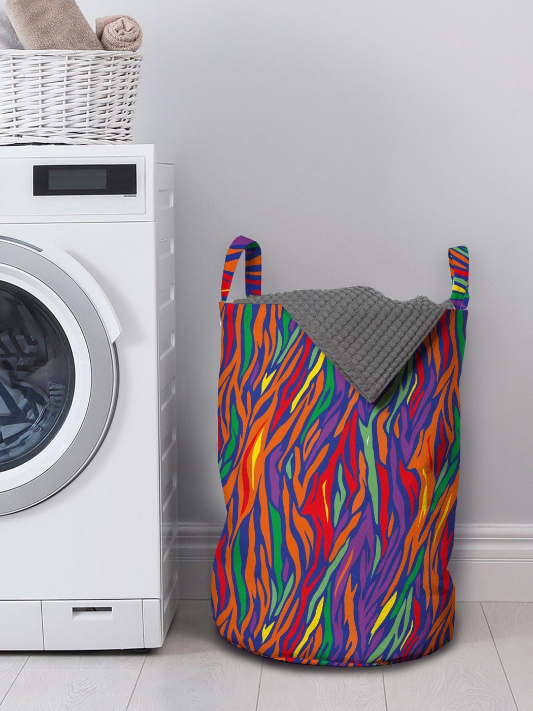 Abakuhaus Wäschesäckchen Wäschekorb mit Moderne Griffen Bunt Tierhaut Kordelzugverschluss für Waschsalons