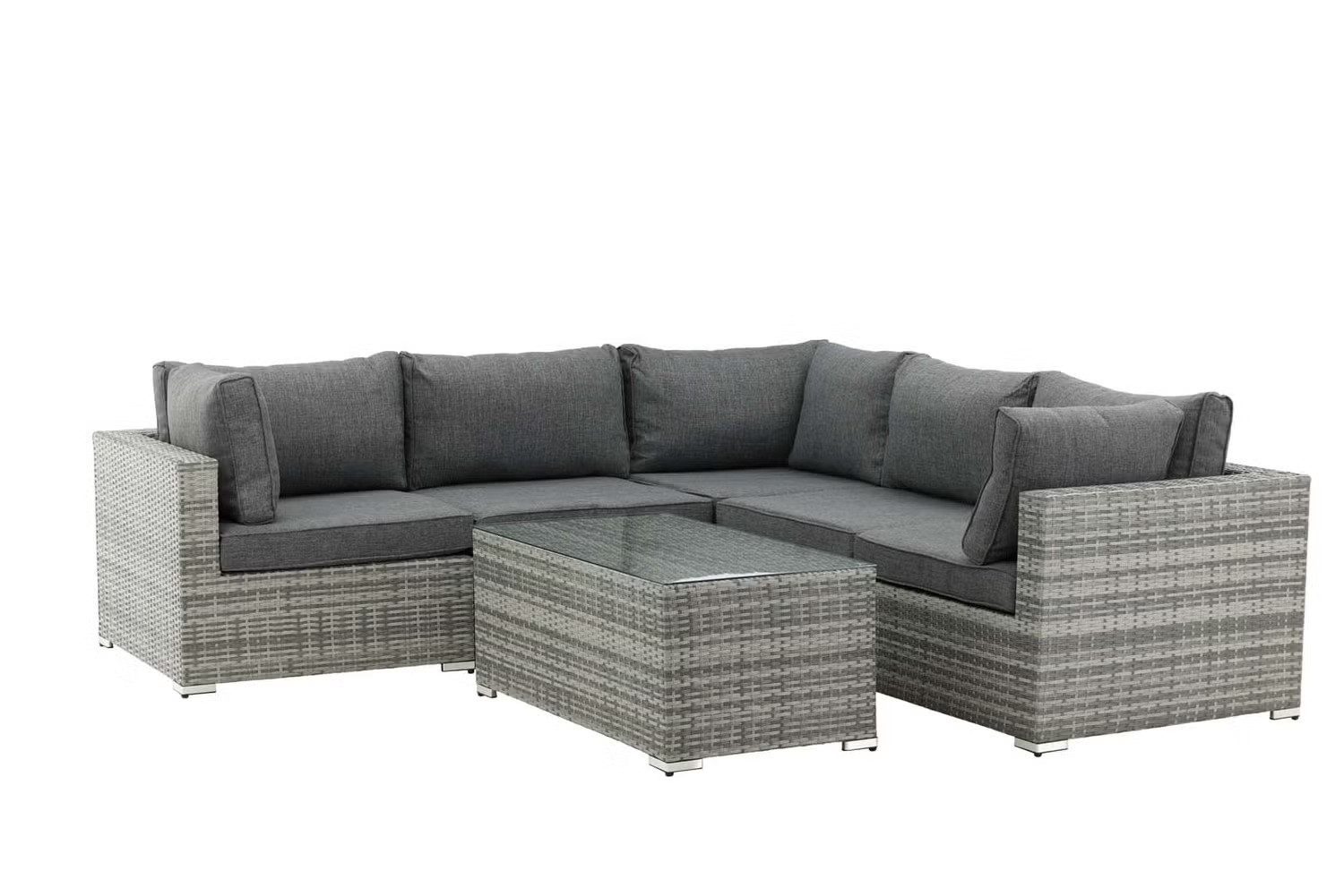 Lesli Living Loungeset Gartenmöbel Ecksofa LUGO STONE Polyrattan Grau 5-Sitzer