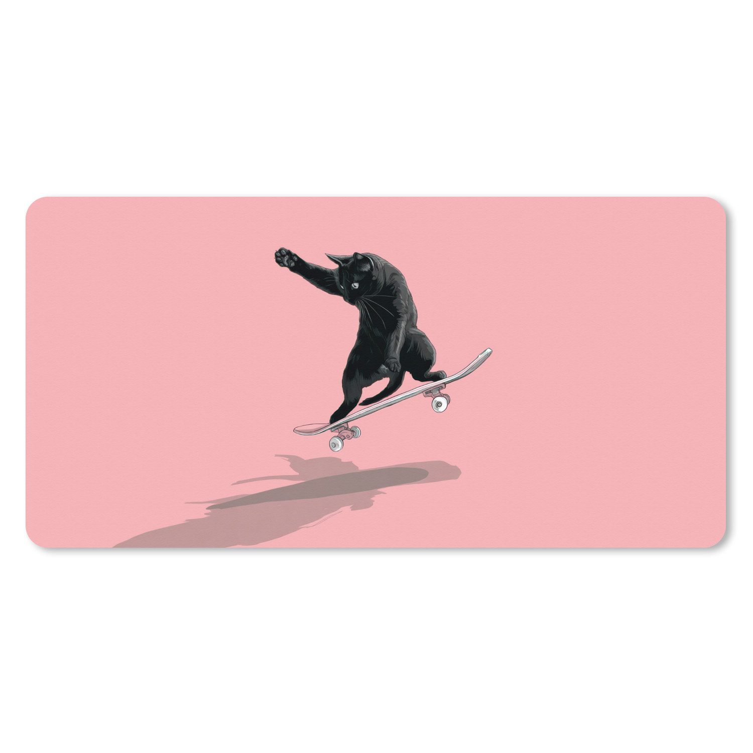MuchoWow Mauspad Katze - Skateboard - Rosa (1-St), Mousepad mit Rutschfester Unterseite, Gaming XXL, Großes, 120x60 cm