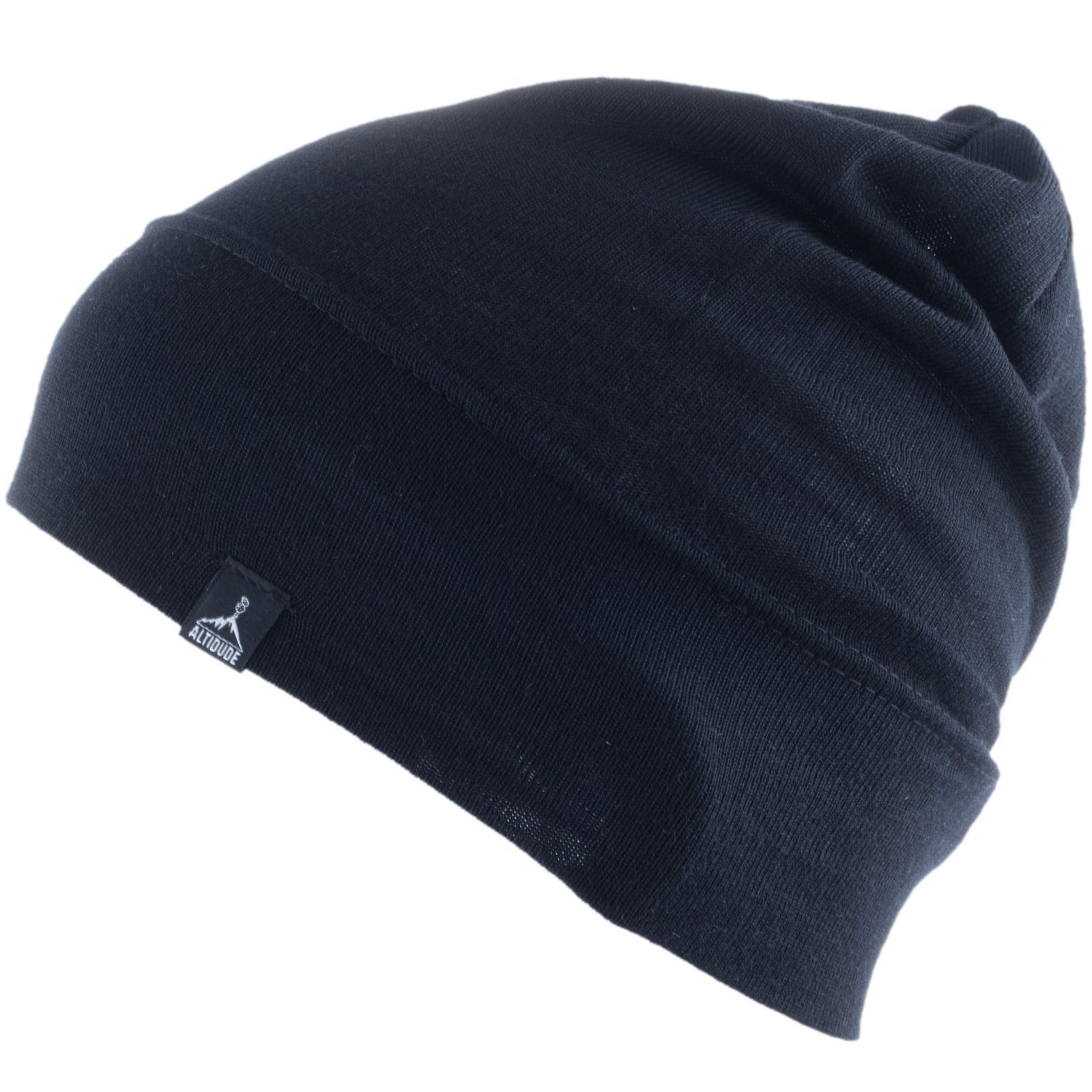 ALTIDUDE Beanie Winter Mütze Motion Fein Strickmütze Unisex Beanie 100% Merino Wolle schwarz