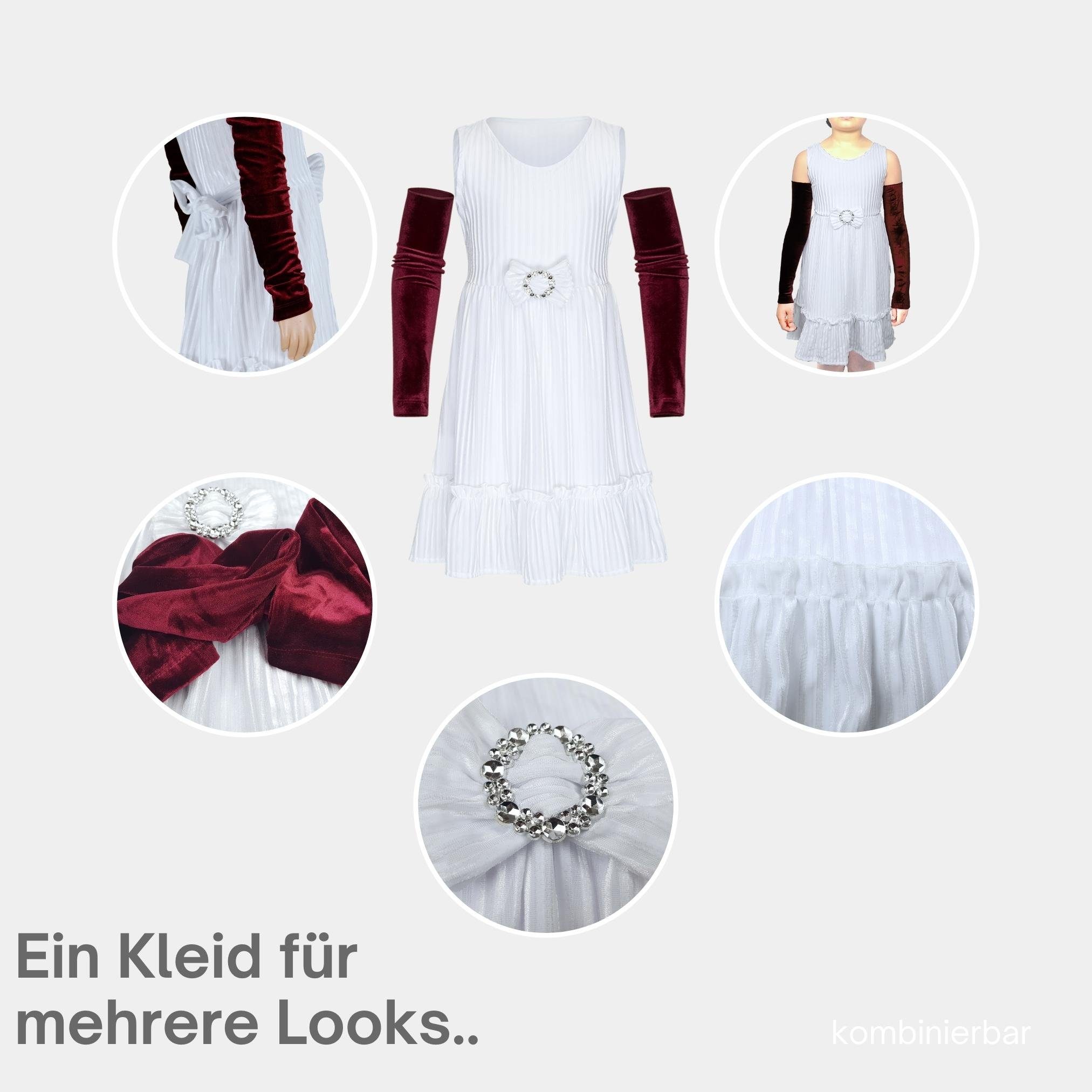 Festtagskleid Partykleid Berlinsel Weihnachtsfest in weiß wie Abendkleid für Samtkleid festliche Hochzeit, 1 mit Anlässe 2 Geburtstag, Mädchen Armstulpen